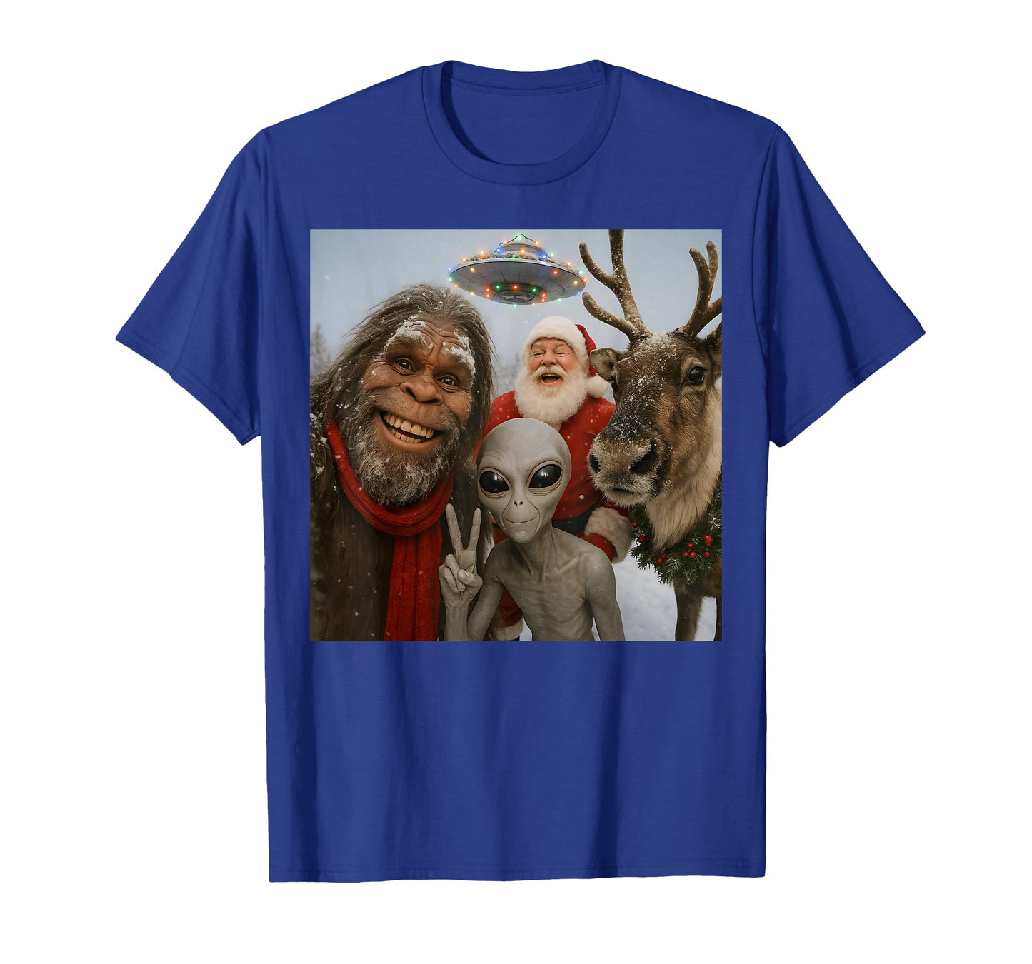 Funny Bigfoot Alien UFO Santa Reindeer Christmas T-Shirt