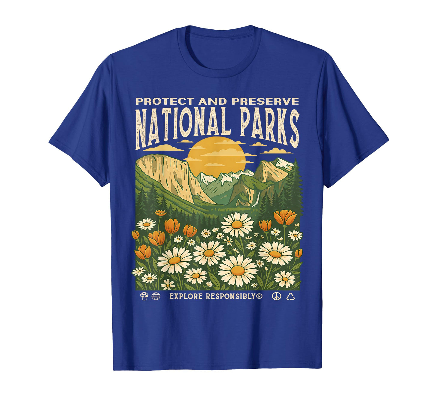 Vintage Protect And Preserve National Parks Sunset Floral T-Shirt