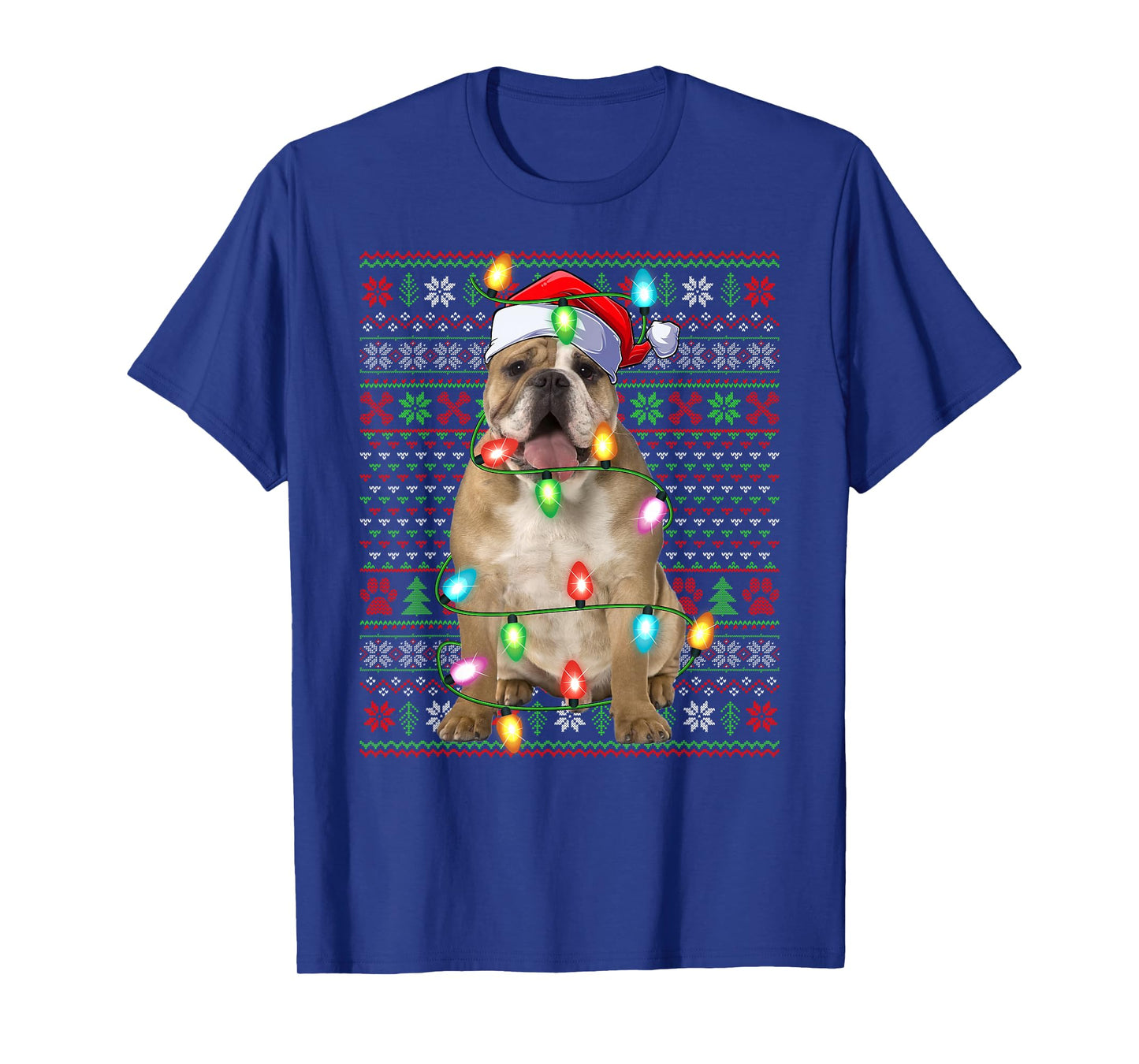 English Bulldog Xmas Lights Ugly Christmas Sweaters T-Shirt