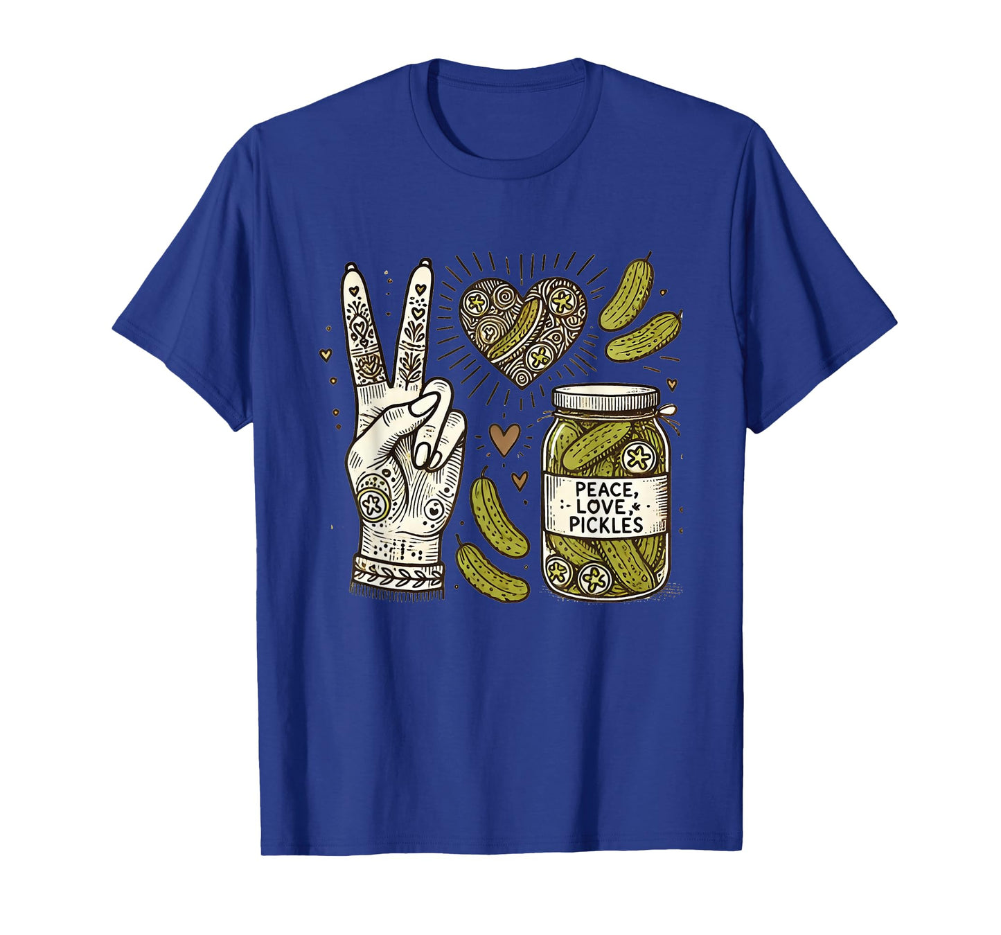 Groovy Peace Love & Pickles A Retro Delight for Food Lovers T-Shirt