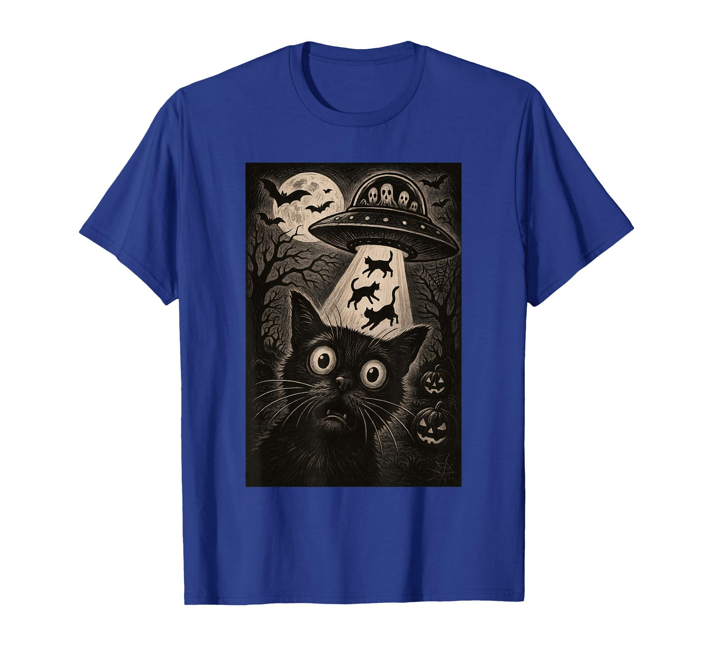 Halloween Cat Selfie Scary Alien Abduction Cats UFO Flying T-Shirt