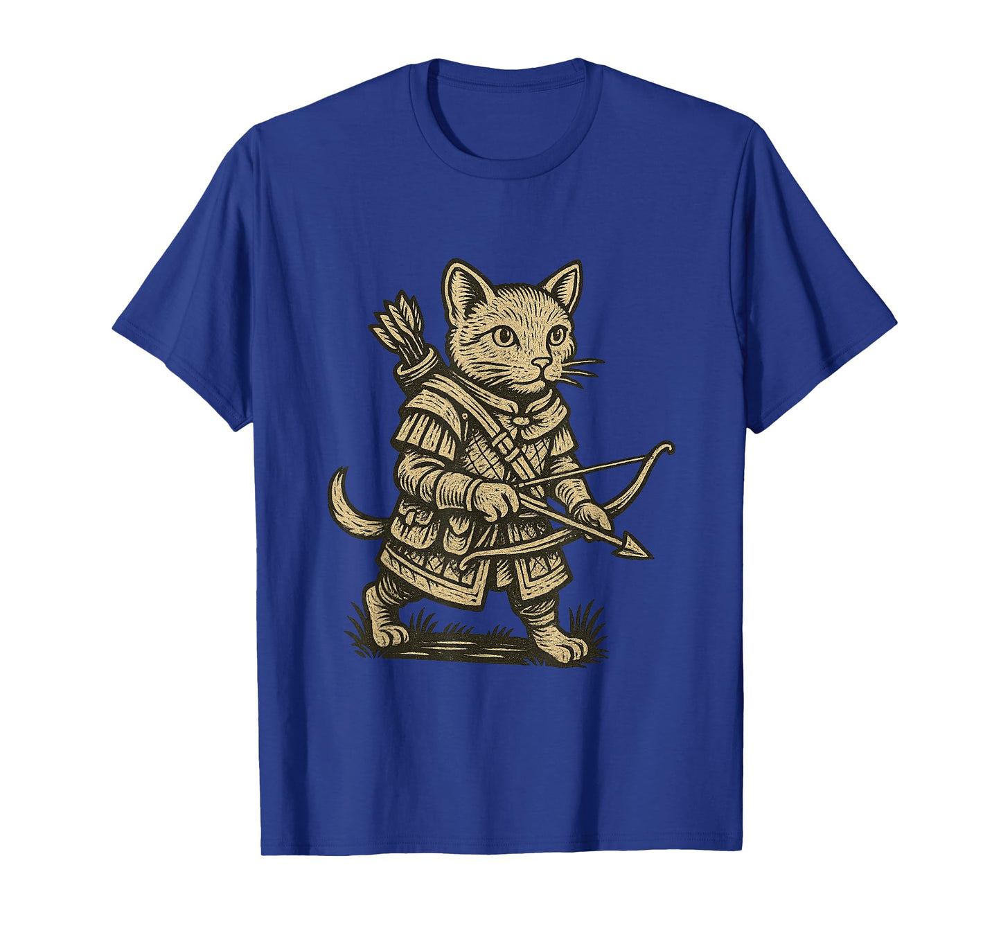 Medieval Warrior Cat Archer Renaissance Woodcut-style T-Shirt