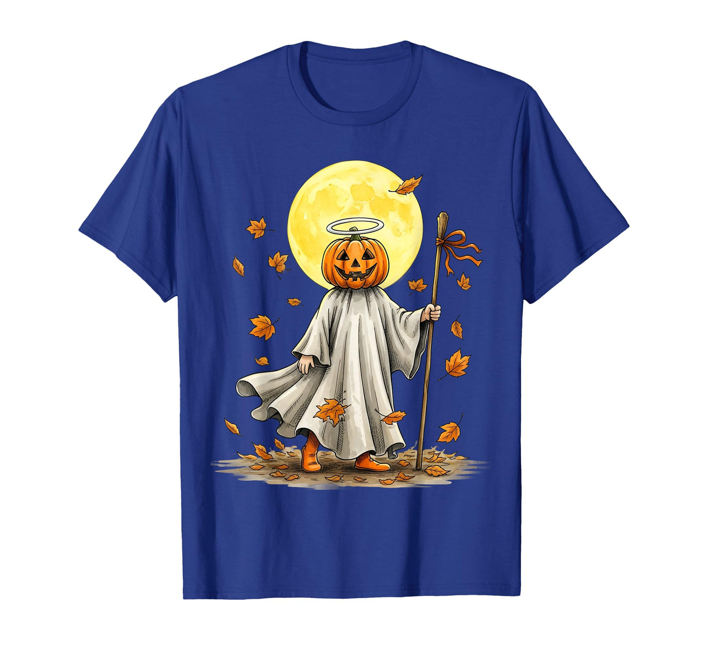 Halloween Pumpkin Head Moon Autumn Leaves Spooky Women T-Shirt