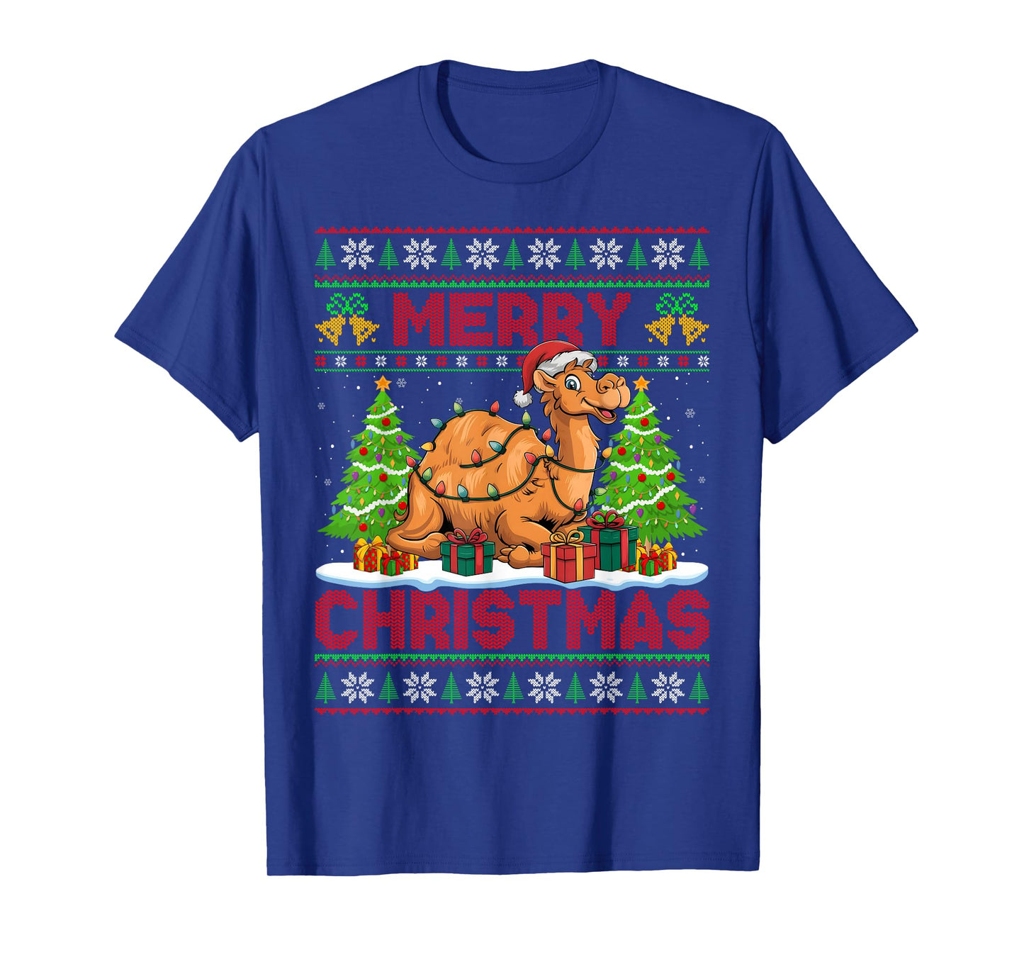 Camel Ugly Christmas Sweaters Funny Santa Hat Lights Xmas T-Shirt