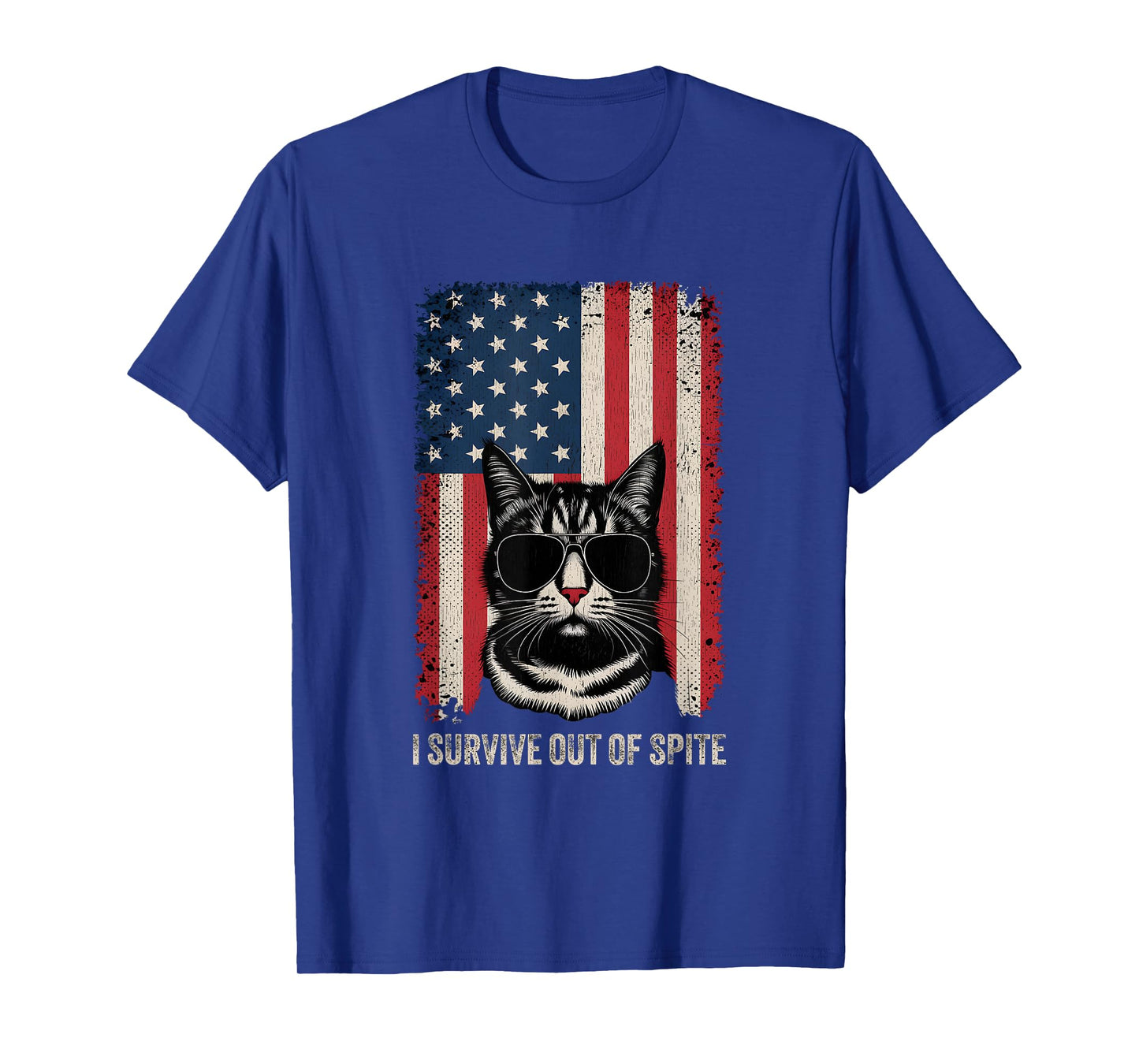Surviving Purely Out Of Spite Vintage USA Flag Funny Cat T-Shirt for Men Women