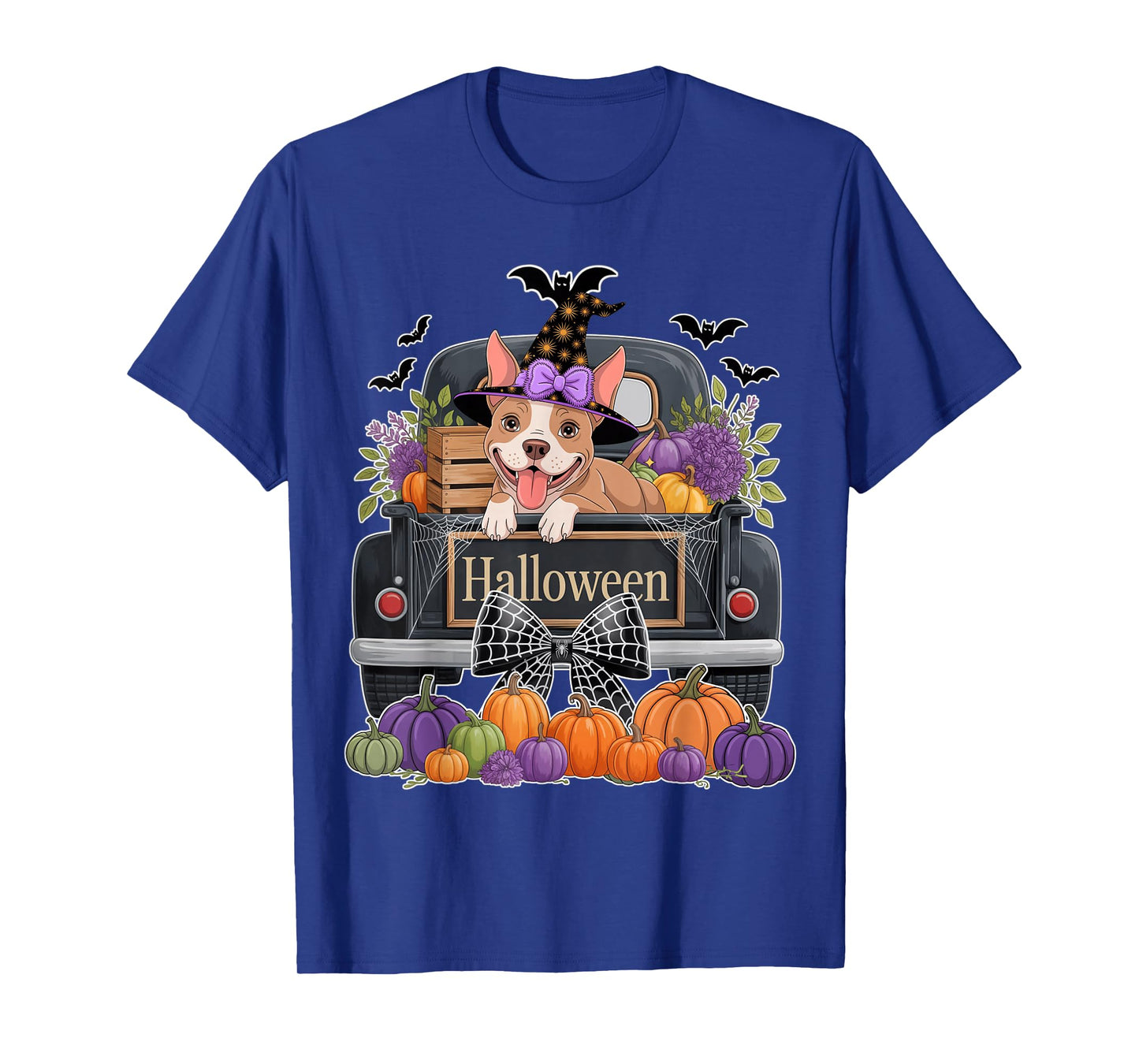 Funny Pitbull Witch Hat Truck Pumpkin Dog Lovers Halloween T-Shirt