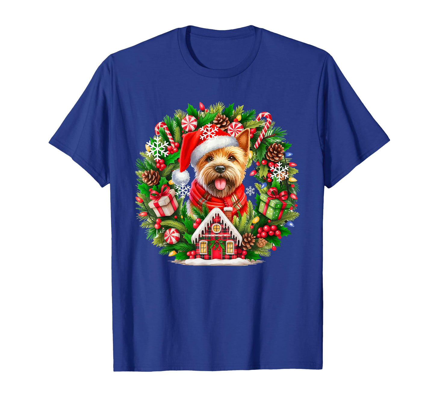Santa Norwich Terrier Christmas Floral Circle Owner Kids T-Shirt