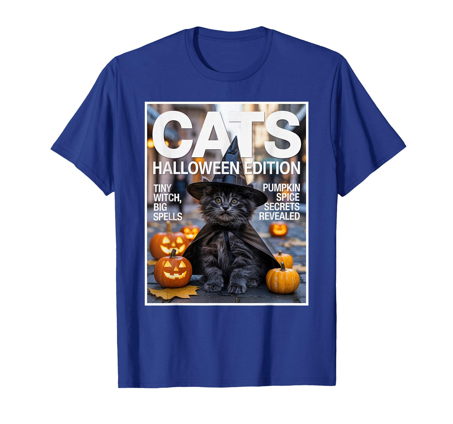 Funny Black Cat in Witch Costume with Pumpkins Halloween T-Shirt