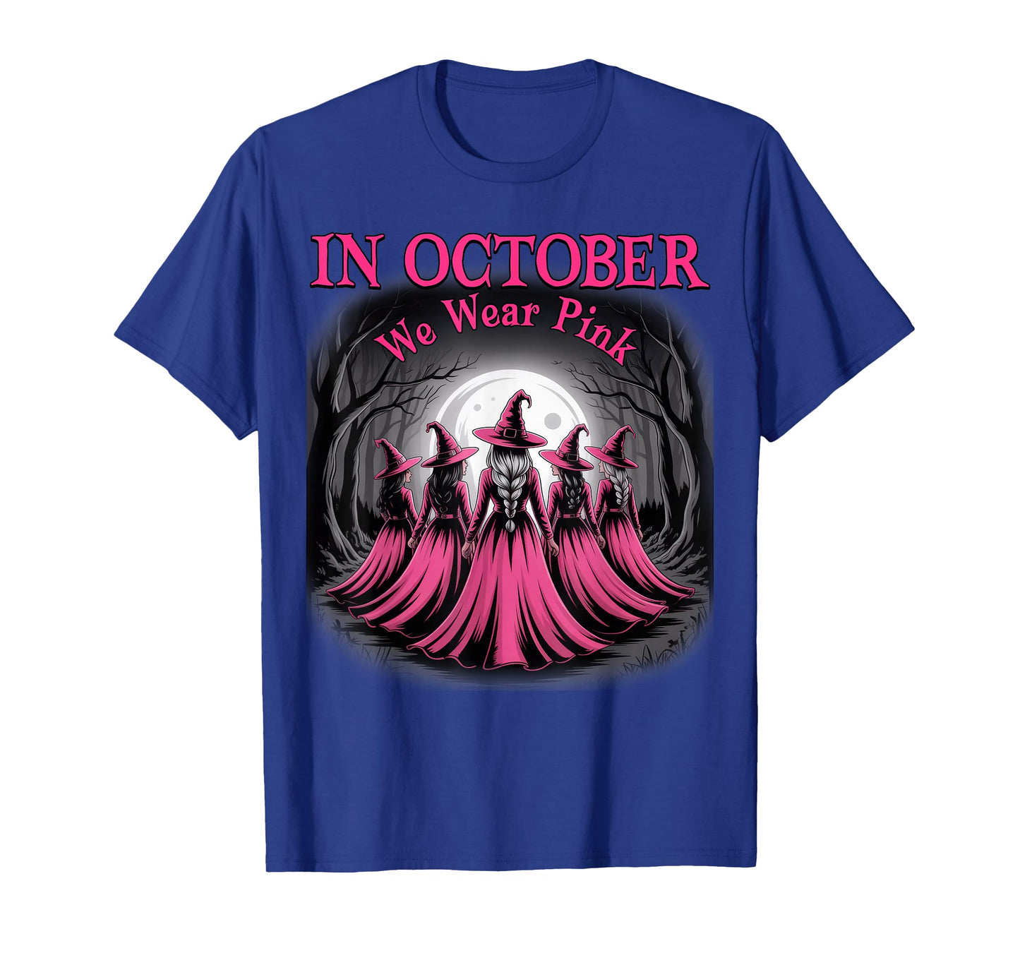 in October We Wear Pink Witch Halloween Breast Cancer Women T-Shirt