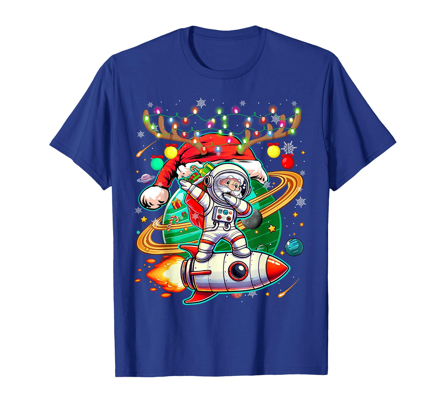 Dabbing Santa Christmas Lights Boys Men Kids Xmas Funny T-Shirt