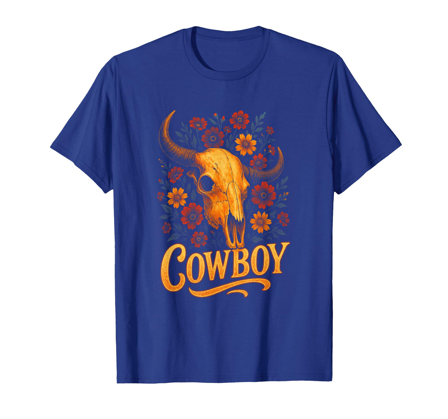 Cowboy - Vintage Skull Western Flowers T-Shirt