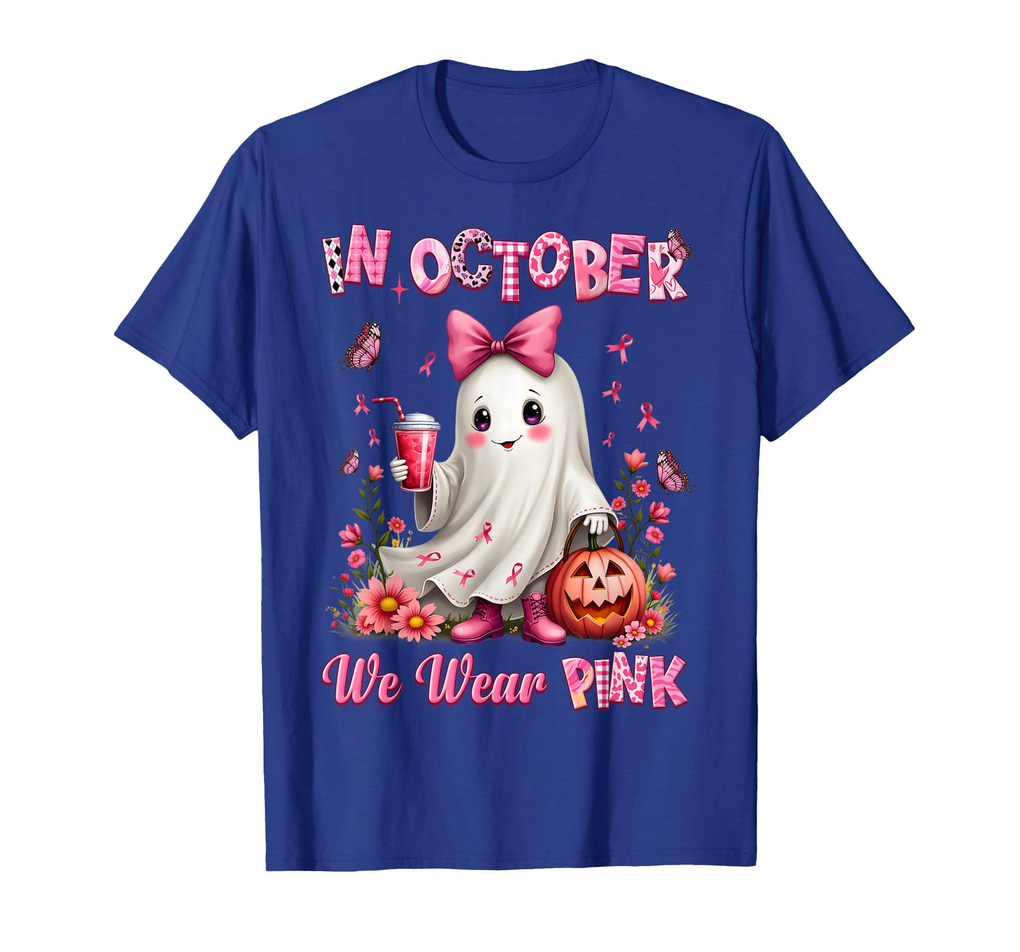 In October We Wear Pink Ghost Breast Cancer Awareness T-Shirt