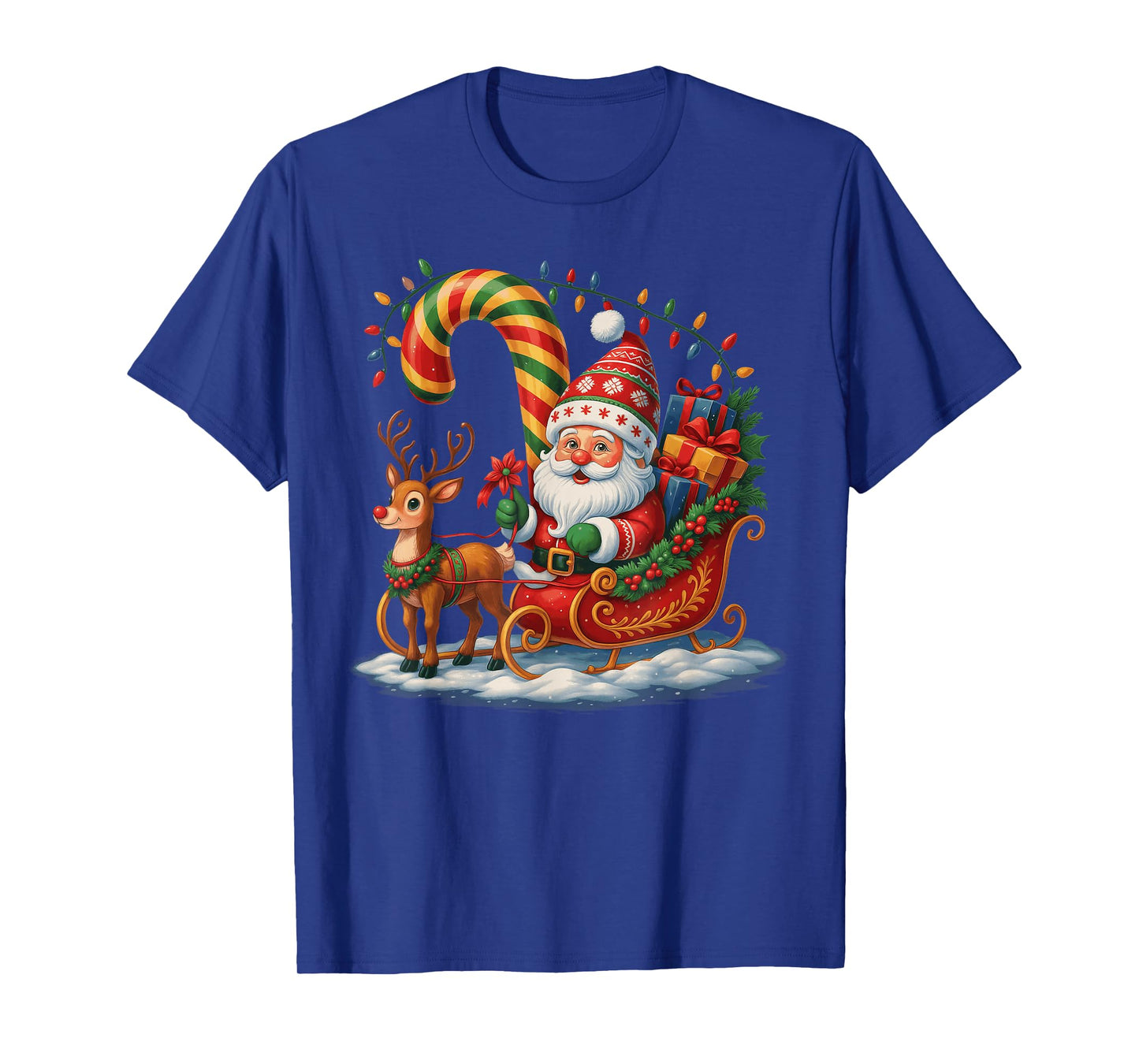 Santa Claus Riding Reindeer Christmas Lights Xmas Men Women T-Shirt