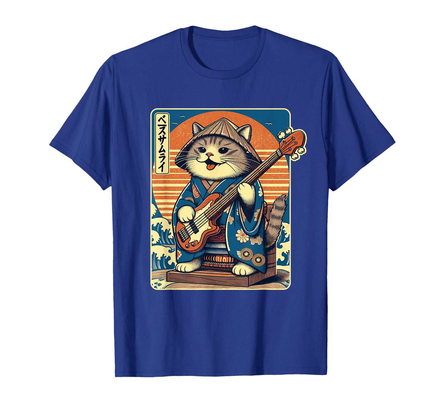 Japanese Samurai Cat Playing The Bass T-Shirt