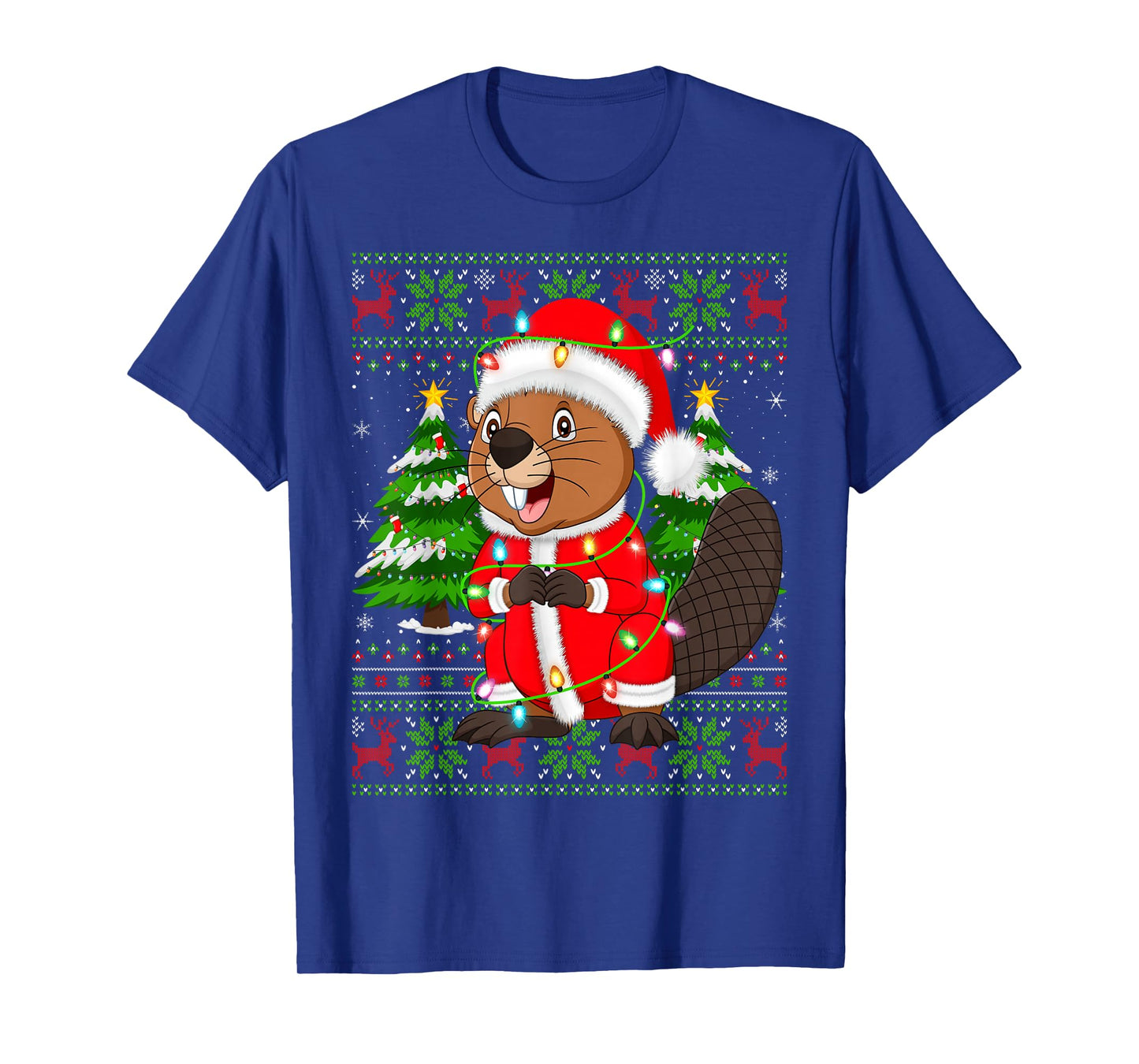 Beaver Christmas Lights Santa Costume Ugly Xmas Sweaters T-Shirt
