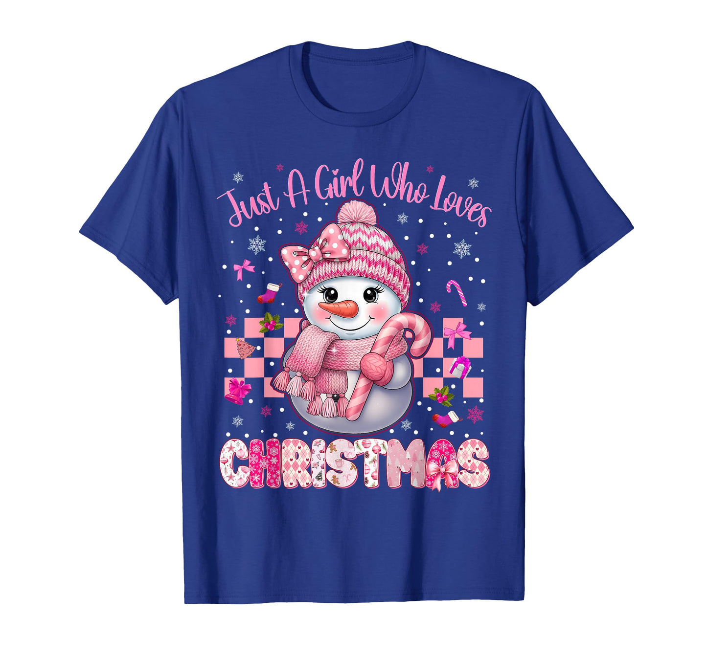 Just A Little Girl Who Loves Christmas Pink Snowman Girl T-Shirt