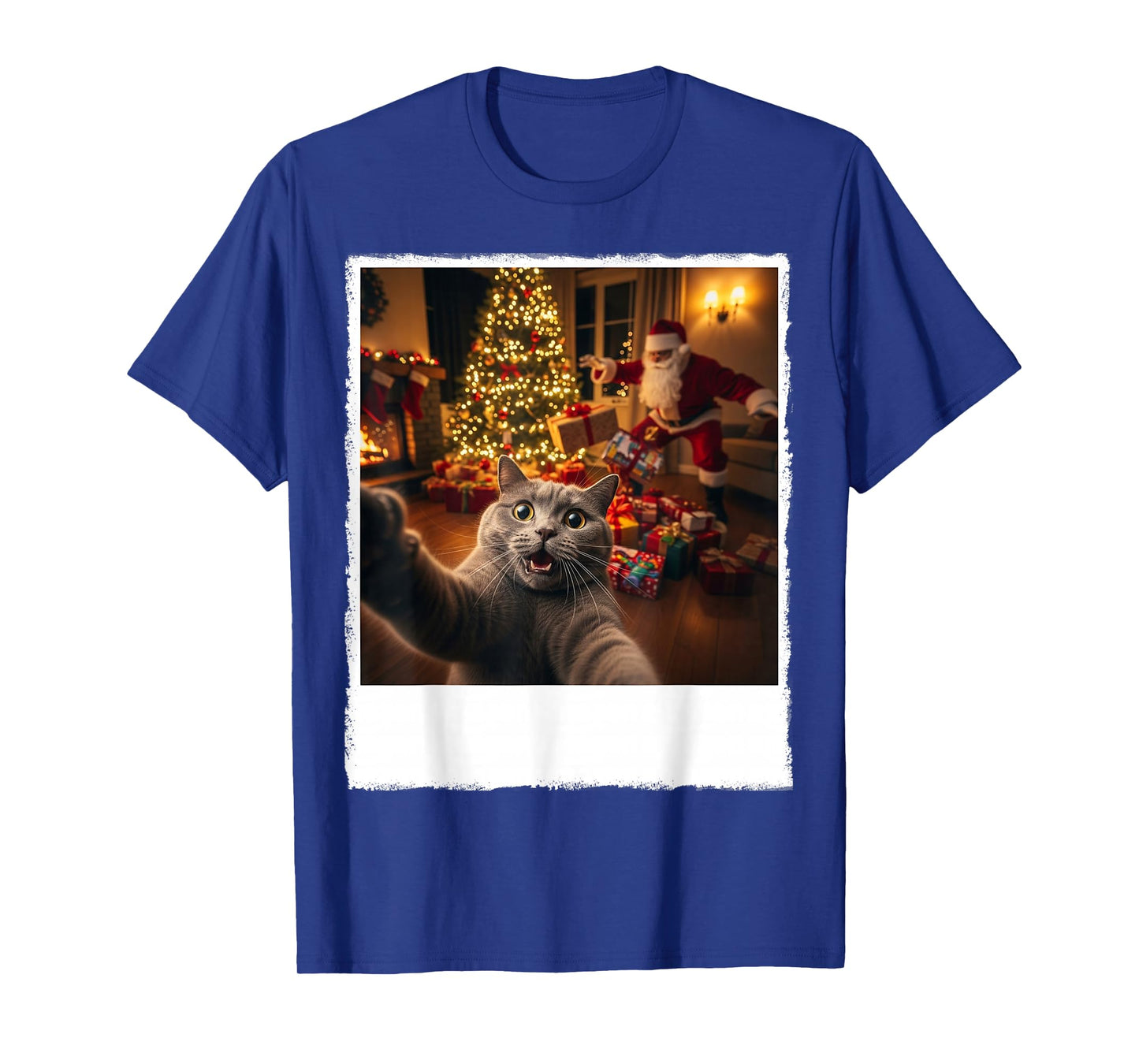 Holiday Funny Cat Selfie with Santa Clause Christmas Night T-Shirt