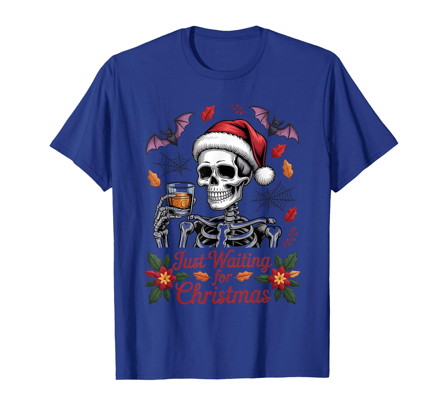 Just Waiting for Christmas Skeleton Santa T-Shirt
