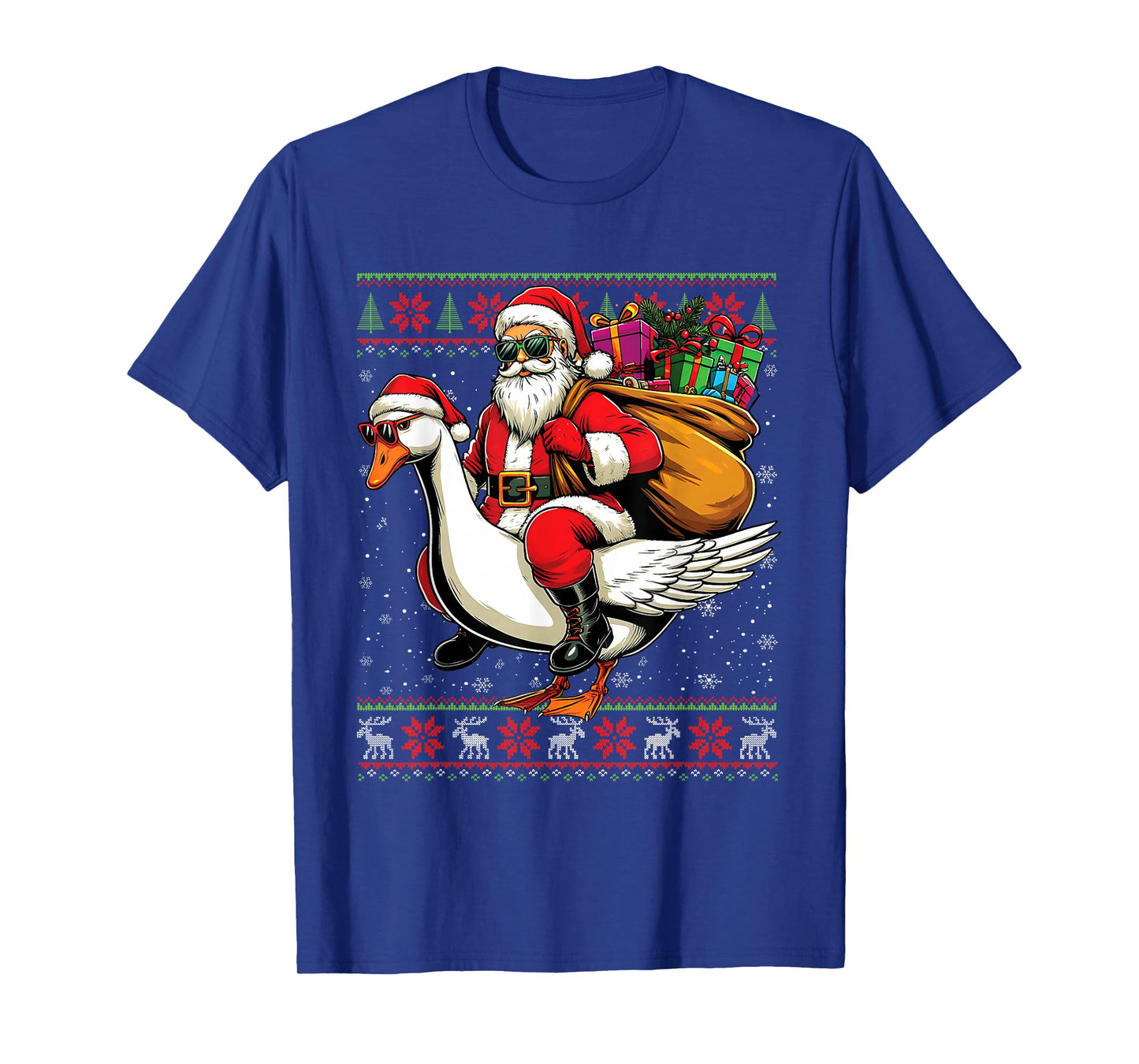 Santa Claus Riding a Goose Ugly Christmas Sweater T-Shirt