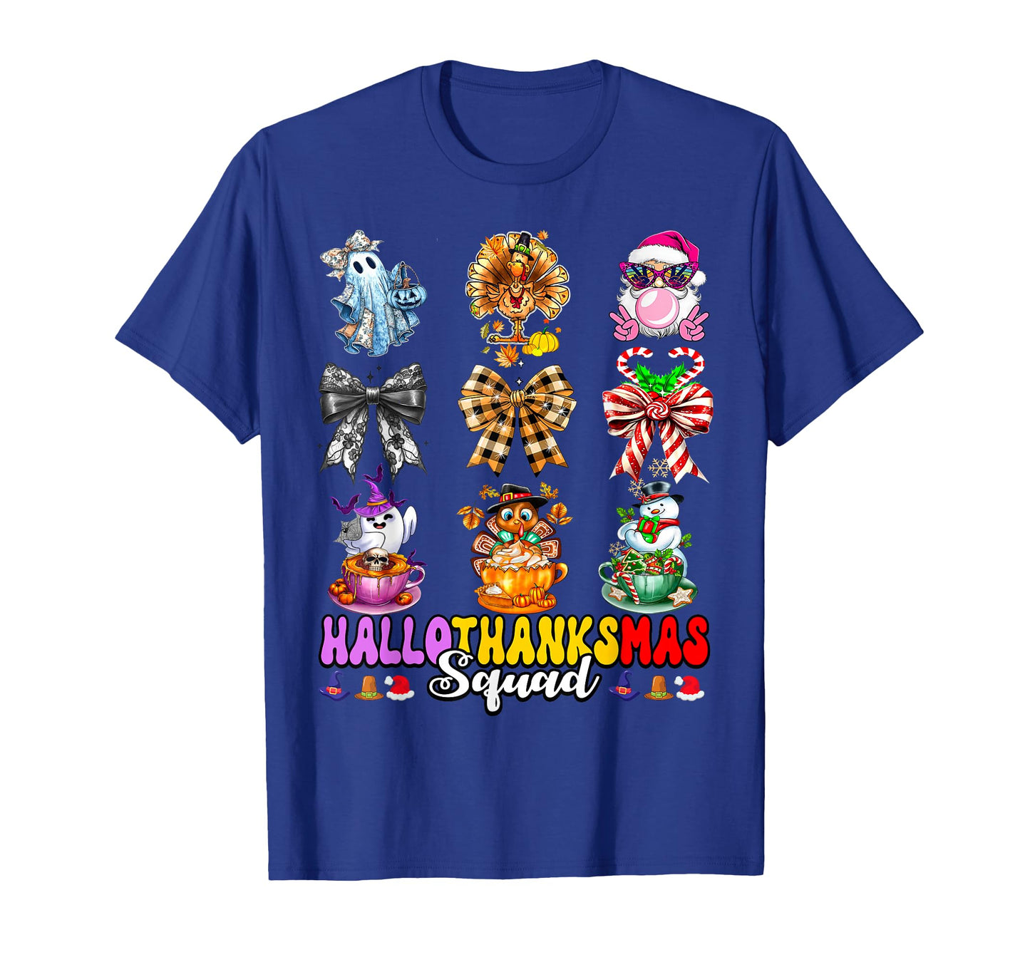 Hallothanksmas Squad Funny Halloween Thanksgiving Christmas T-Shirt