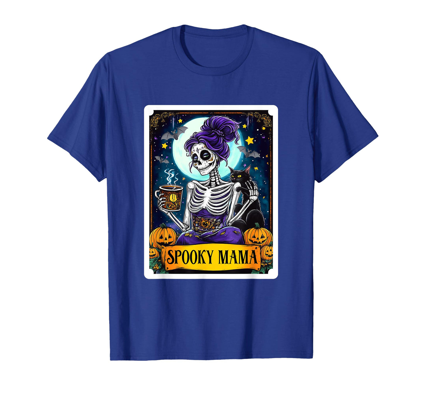 Spooky Mama Tarot Card Halloween Mom Skull Mama Black Cat T-Shirt