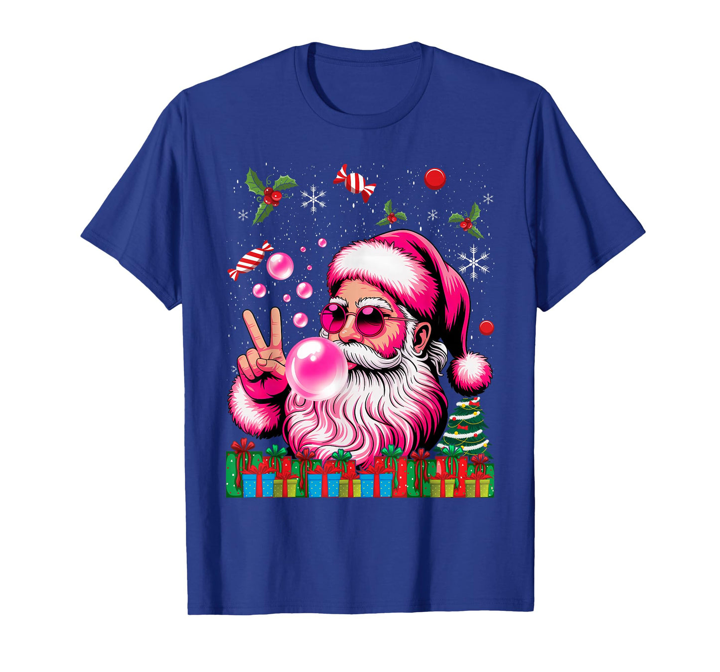 Funny Santa Claus Costume Blowing Bubble Gum Xmas Christmas T-Shirt