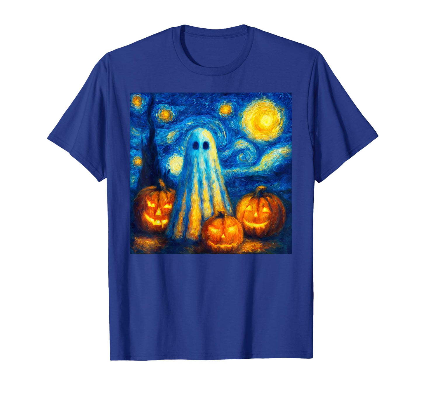 Spooky Halloween Costume Ghost Pumpkin Starry Night Van Gogh T-Shirt