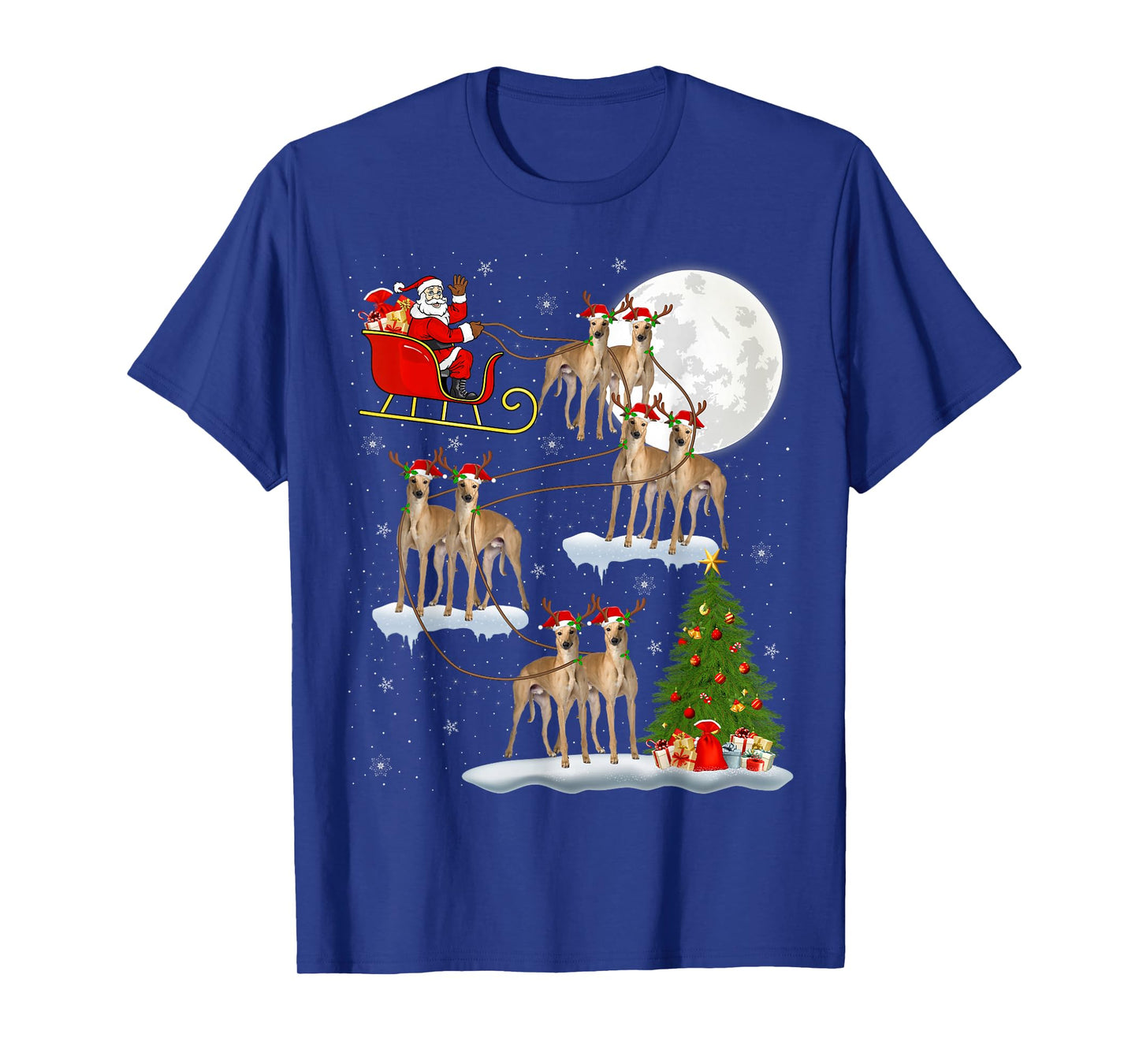 Greyhound Dog Santa Sleigh Flying Funny Magical Christmas T-Shirt