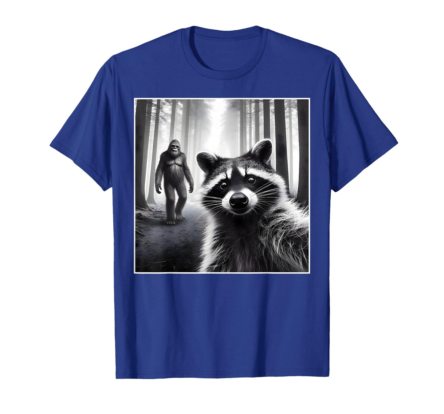 Scared Raccoon Selfie With Sasquatch Bigfoot Funny Raccoon T-Shirt