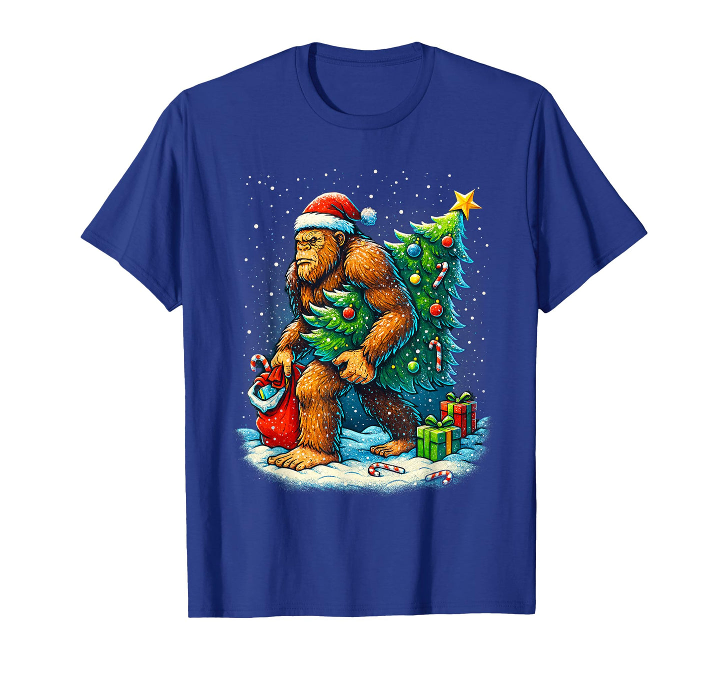 Santa Bigfoot Christmas Tree Sasquatch Xmas Lights T-Shirt