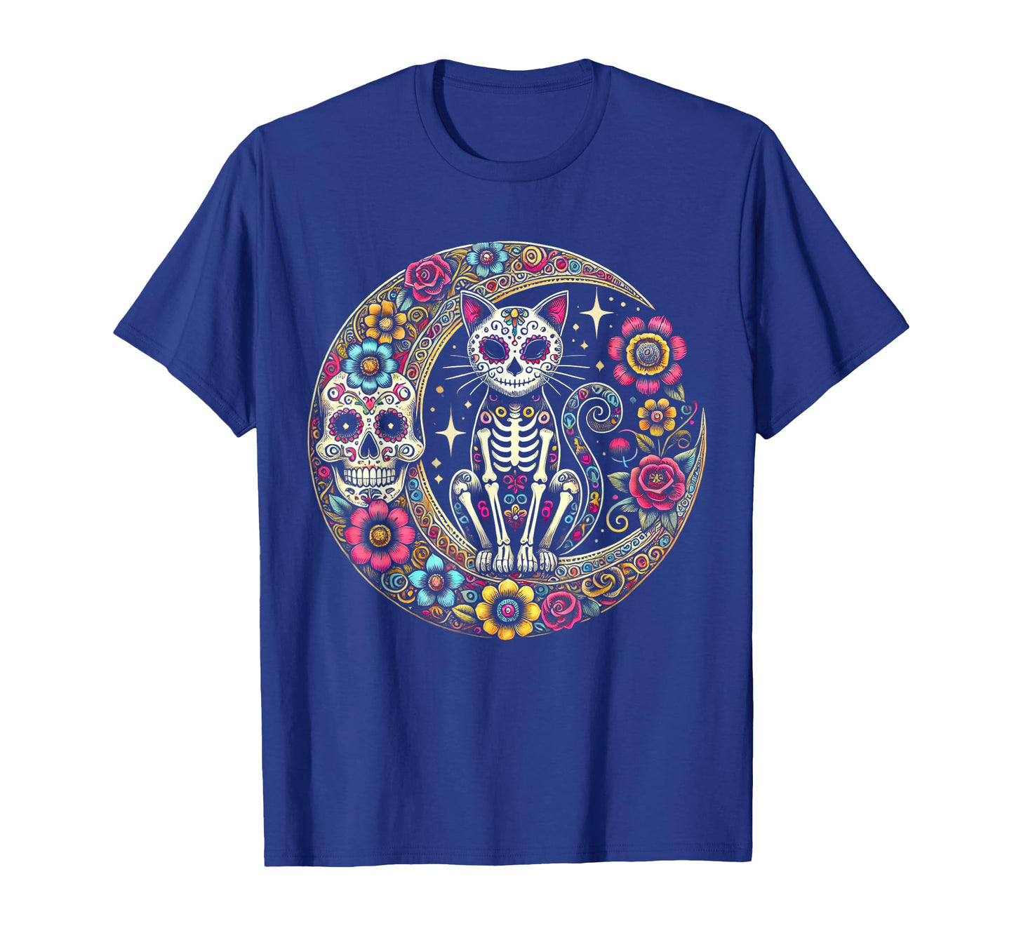 Cat Moon Dia De Los Muertos Day Of The Dead Sugar Skull T-Shirt