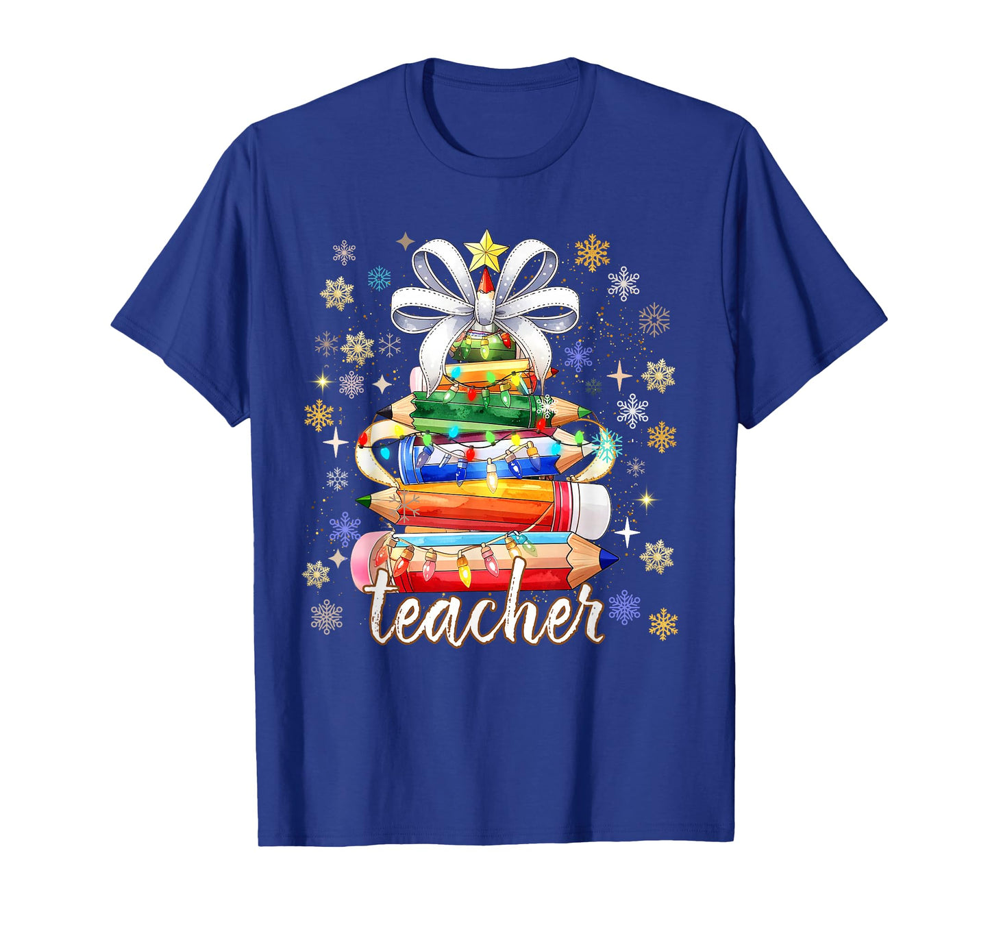 Teacher Student Vibes Holiday Pencil Tree Lights Women Kid T-Shirt
