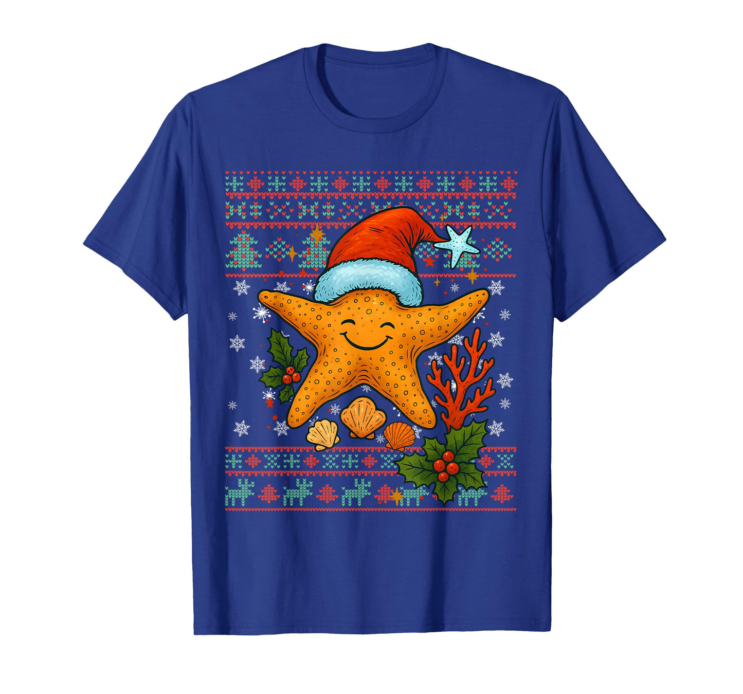 Seashells Christmas Ocean Water Starfish Ugly Xmas T-Shirt