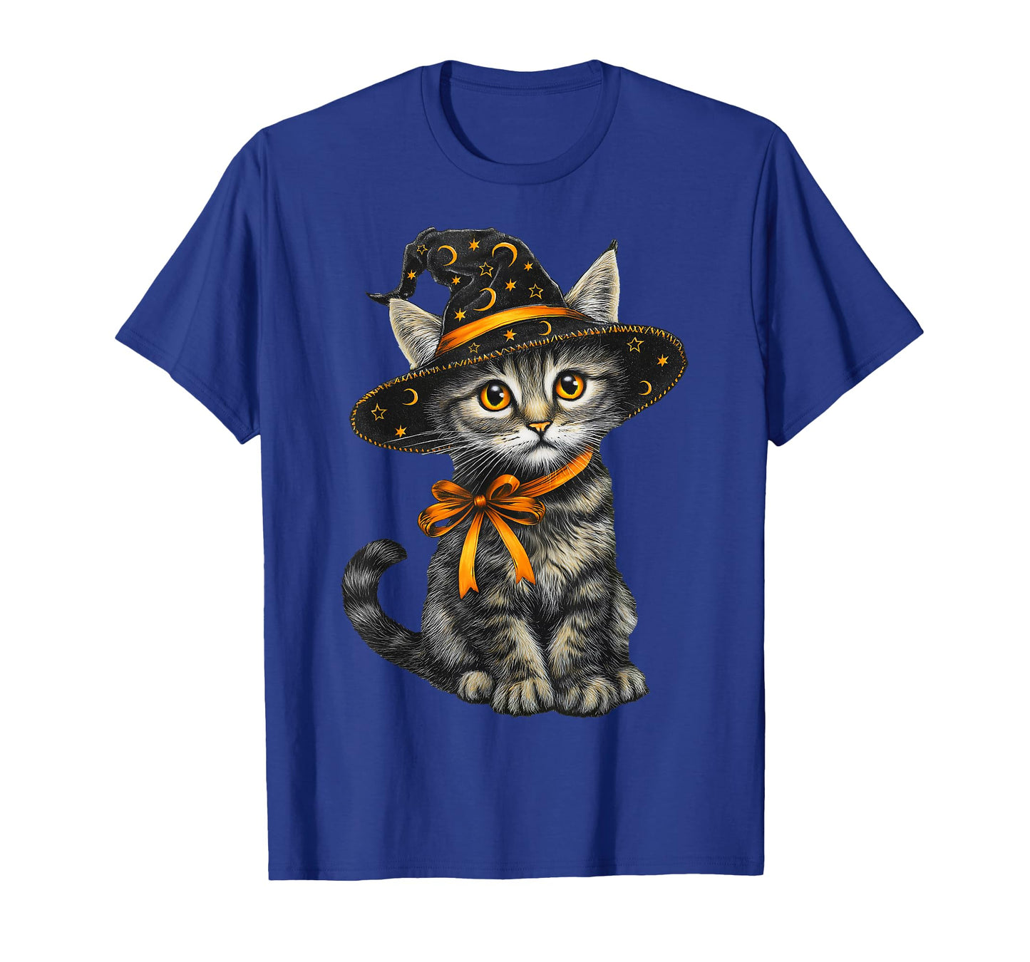 Cute Kitten Bow Cat Witch Hat Scary Halloween Men Women Kids T-Shirt