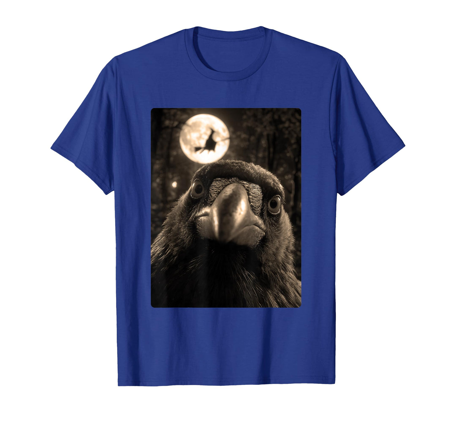 Funny Crow Selfie Full Moon Flying Witch Forest Halloween T-Shirt