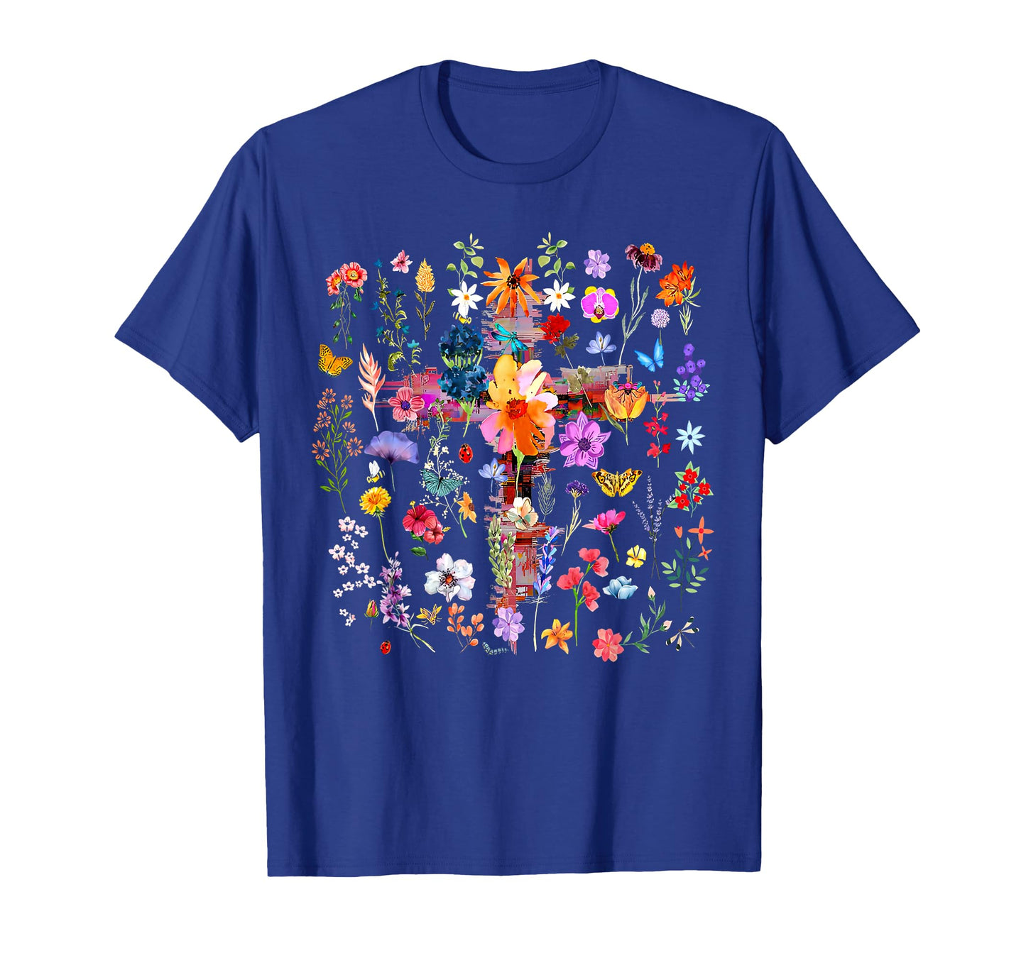 Vintage Pressed Flowers Cross Faith Jesus Garden Christian T-Shirt