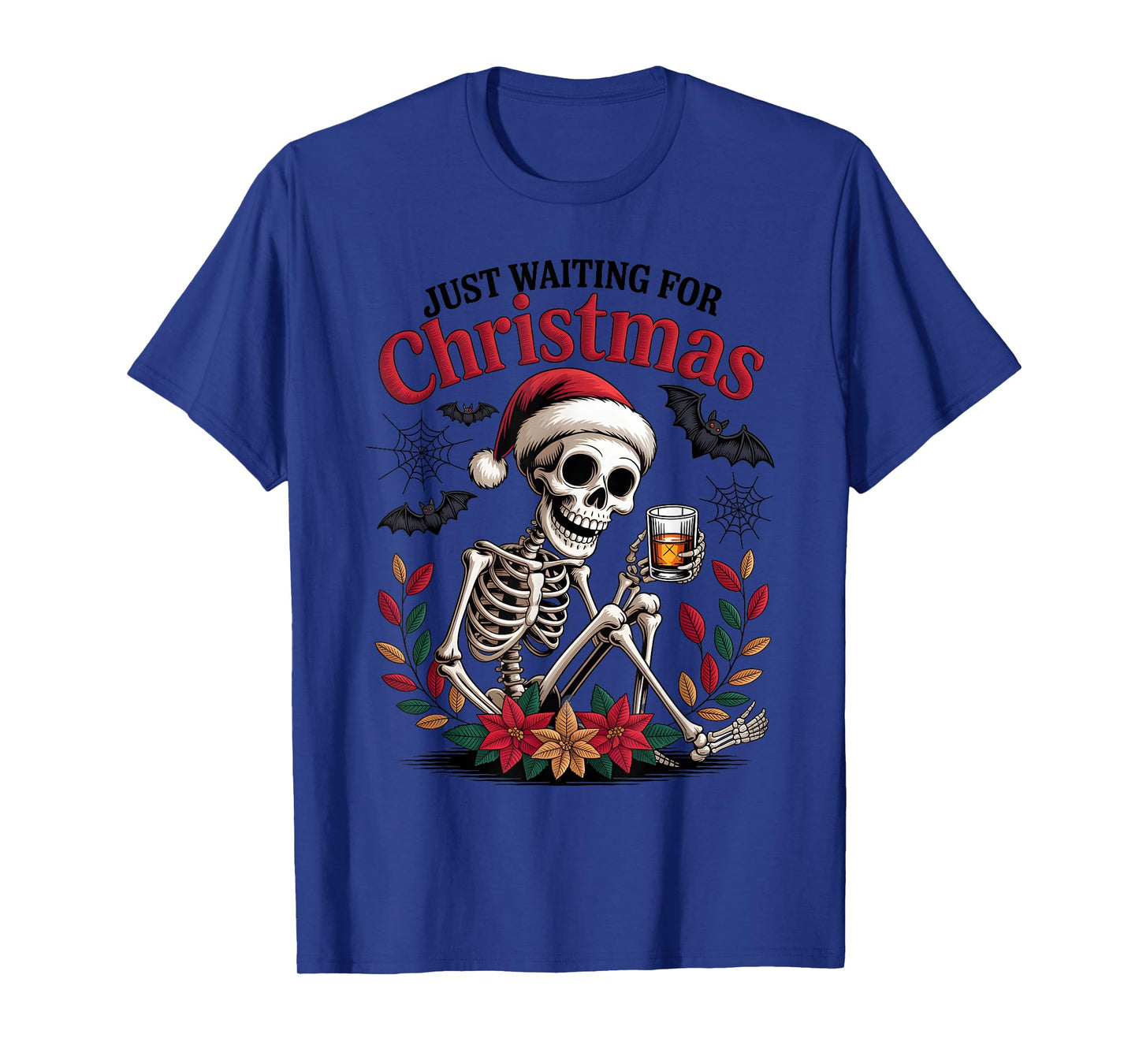 Just Waiting for Christmas Skeleton Santa T-Shirt