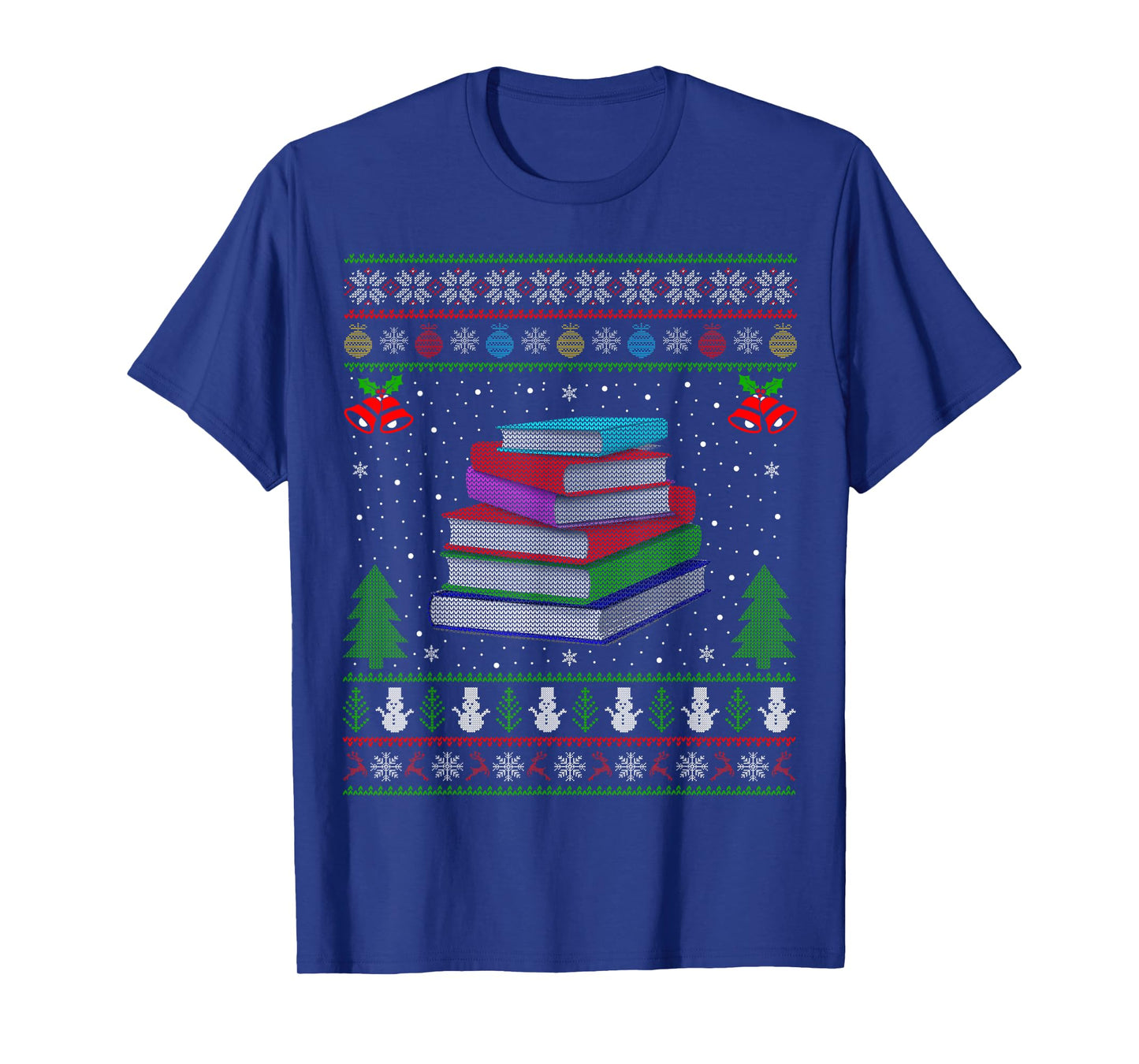 Books Ugly Xmas Sweater Style Librarian Teacher Christmas T-Shirt