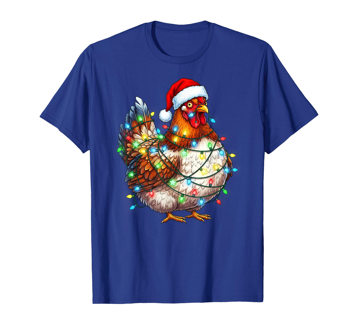 Funny Chicken Christmas Lights Santa Hat Farmer T-Shirt
