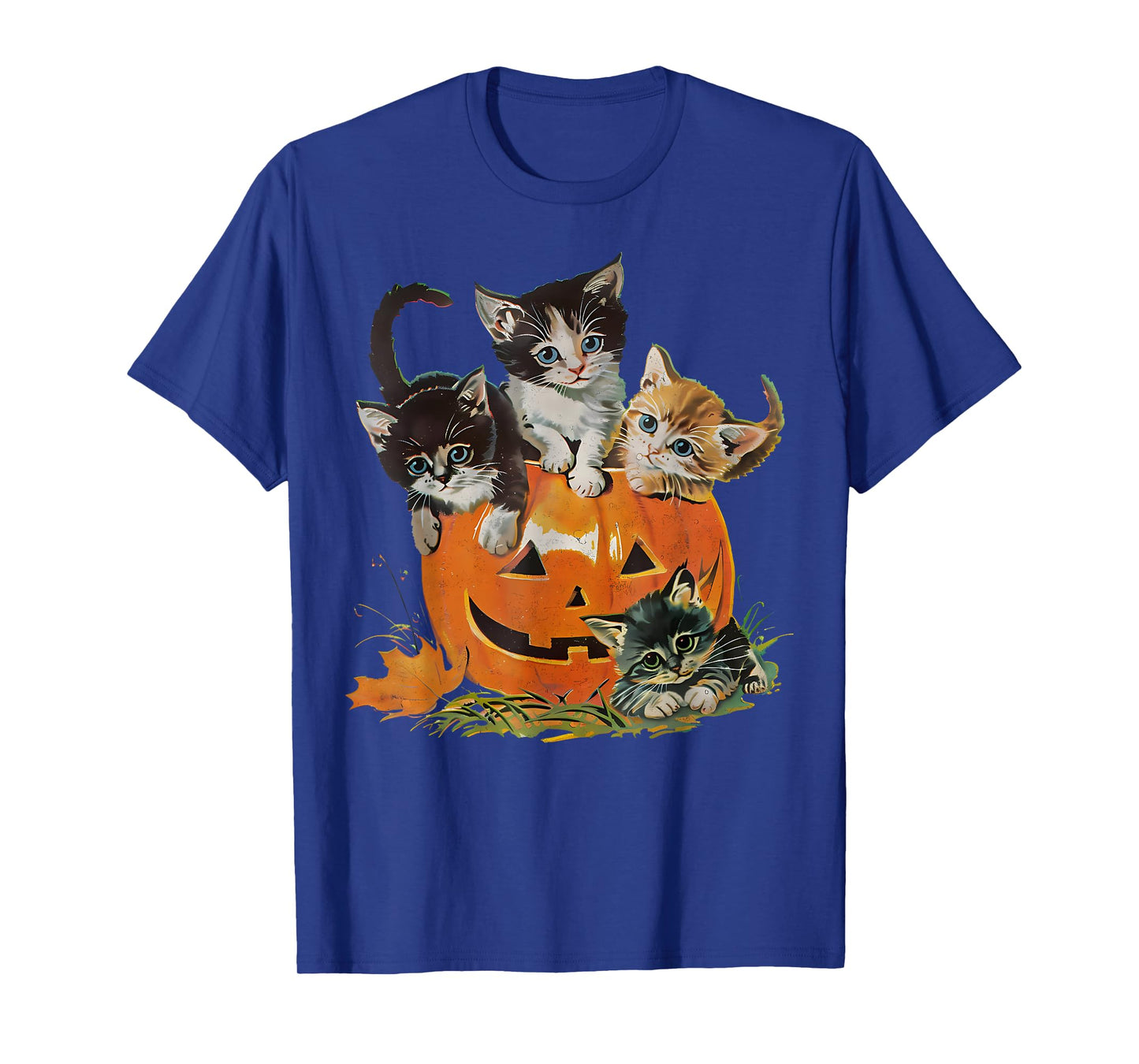 Vintage 90s Cat Pumpkin Halloween Retro Floral Spooky Season T-Shirt