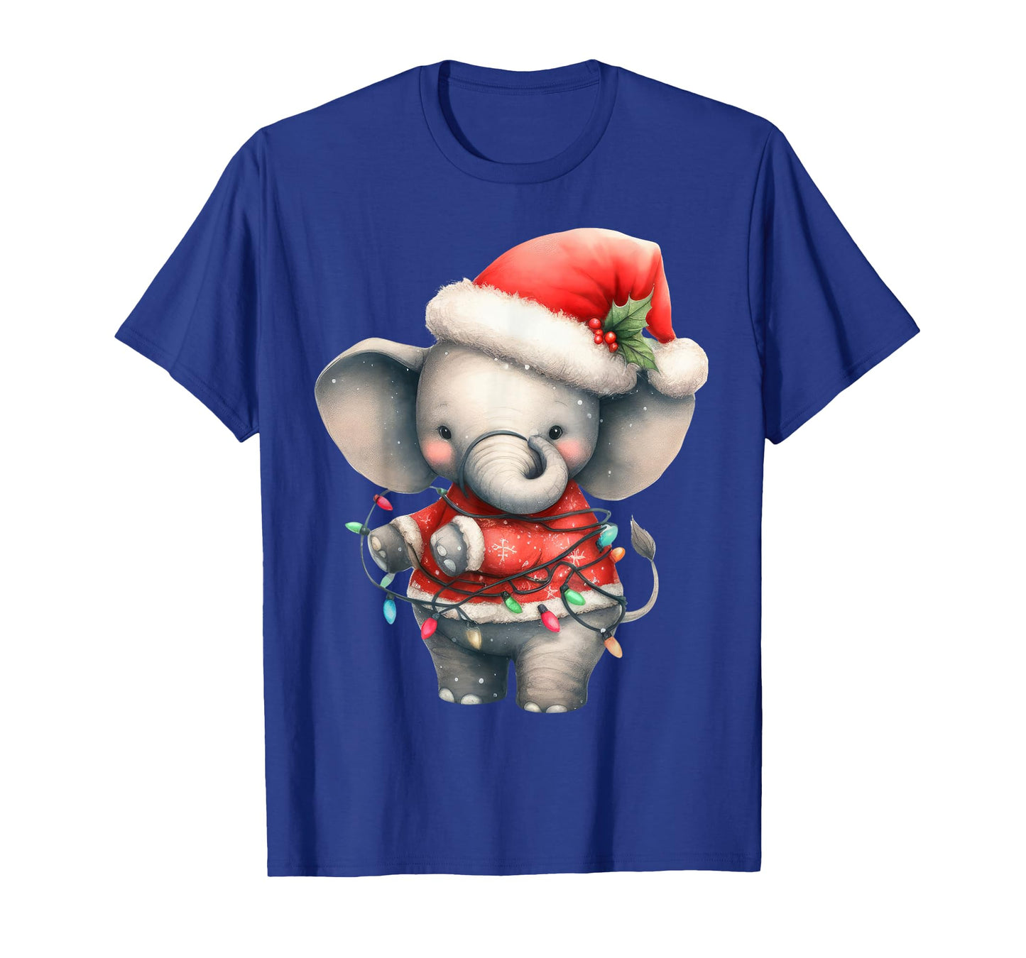 Elephant Christmas Lights Funny Santa Hat Merry Xmas T-Shirt