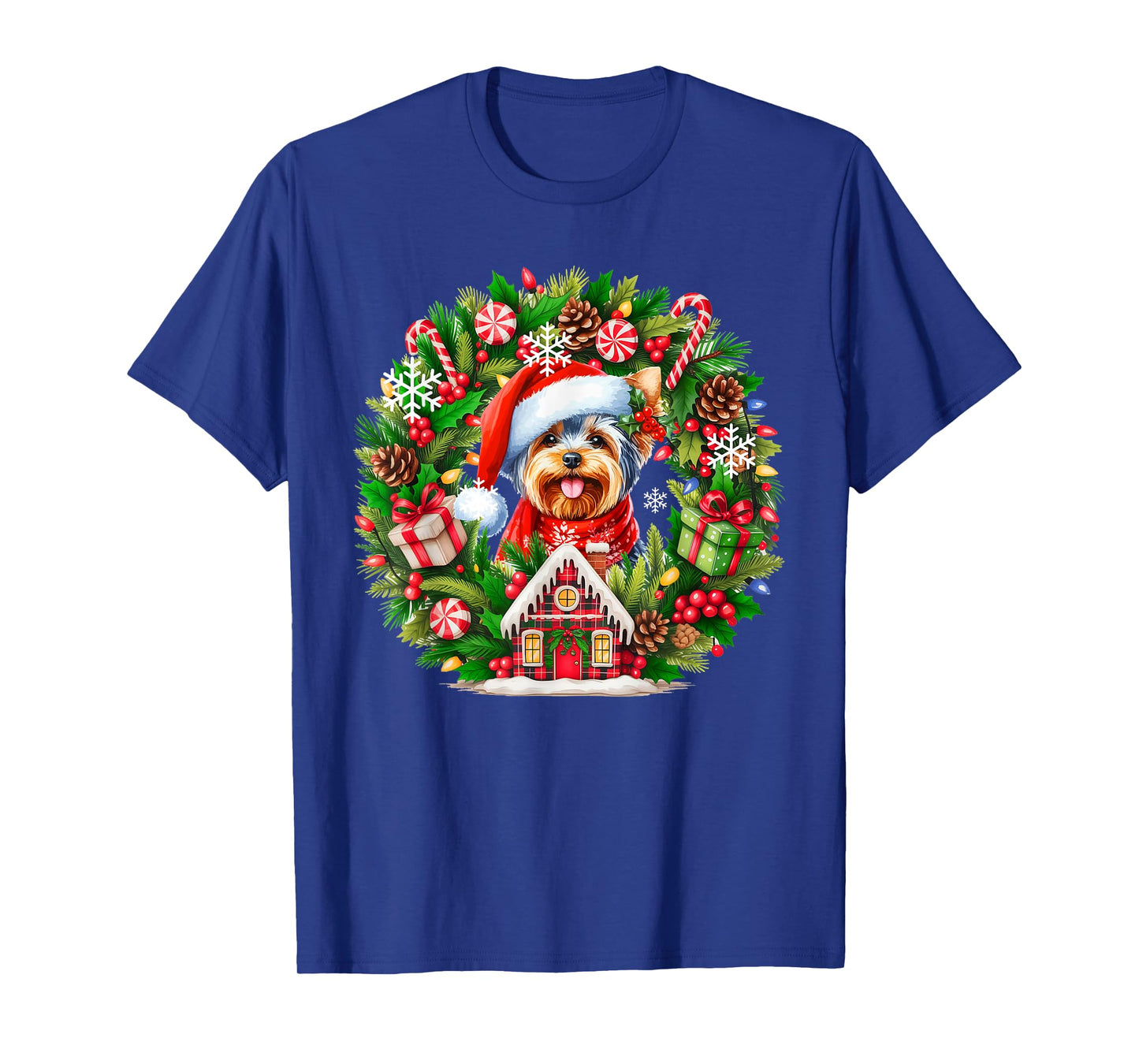 Santa Yorkshire Terrier Christmas Floral Circle Owner Kids T-Shirt