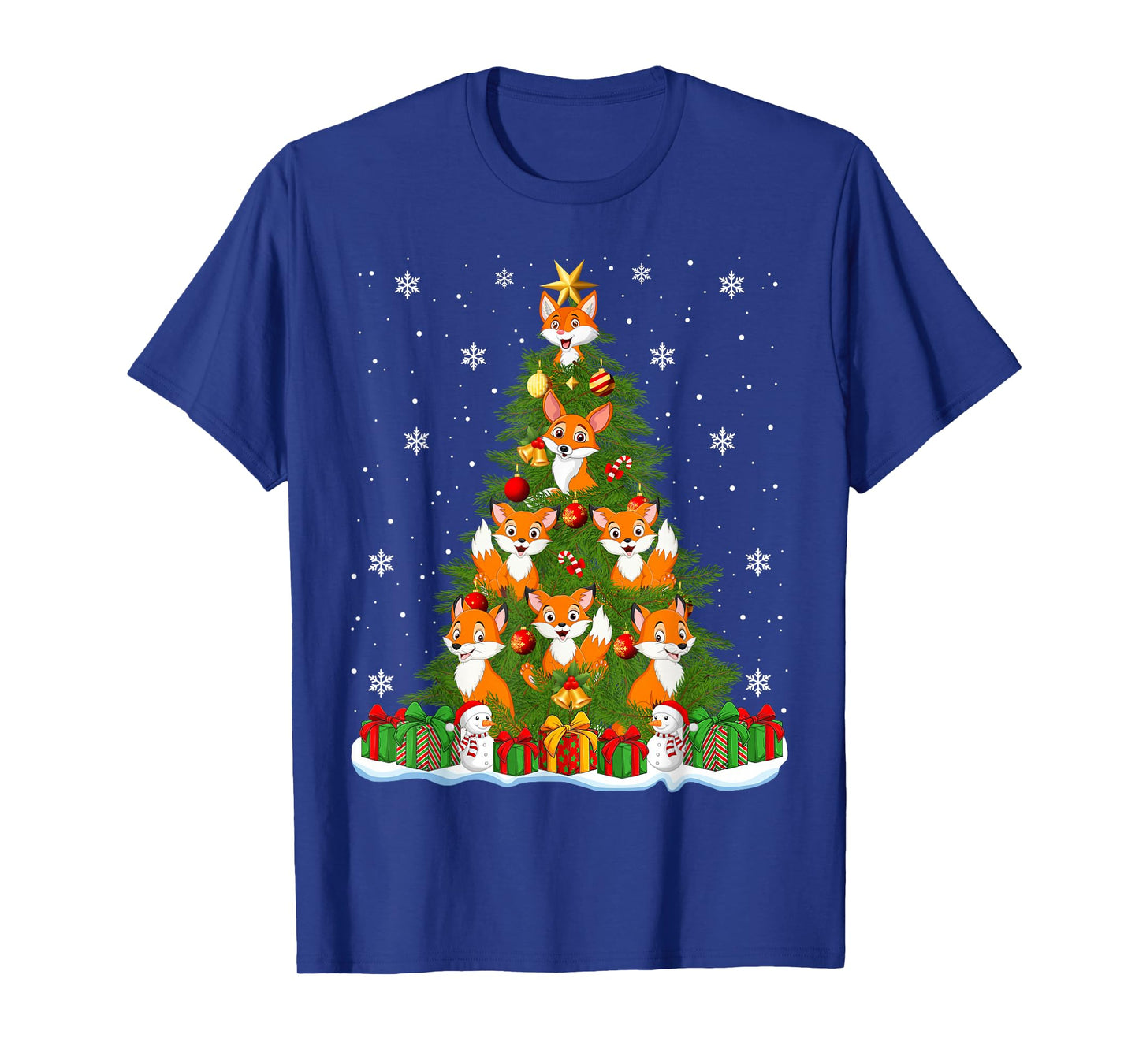 Cute Fox Christmas Tree Lights Holiday Decor Funny Fox Xmas T-Shirt