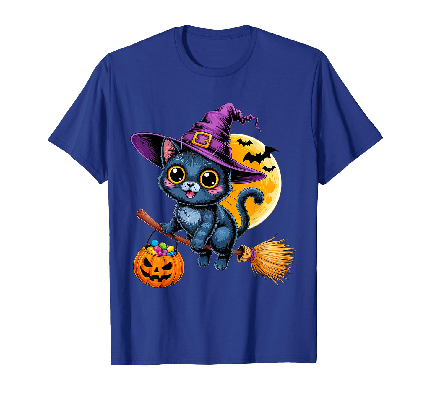 Cat Witch Hat Halloween Moon Pumpkin T-Shirt