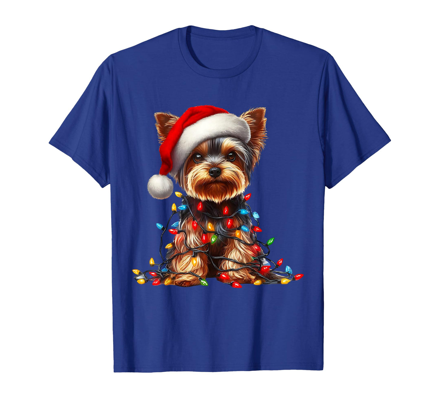 Yorkshire Terrier Dog Christmas Lights Santa Hat Dog Lover T-Shirt