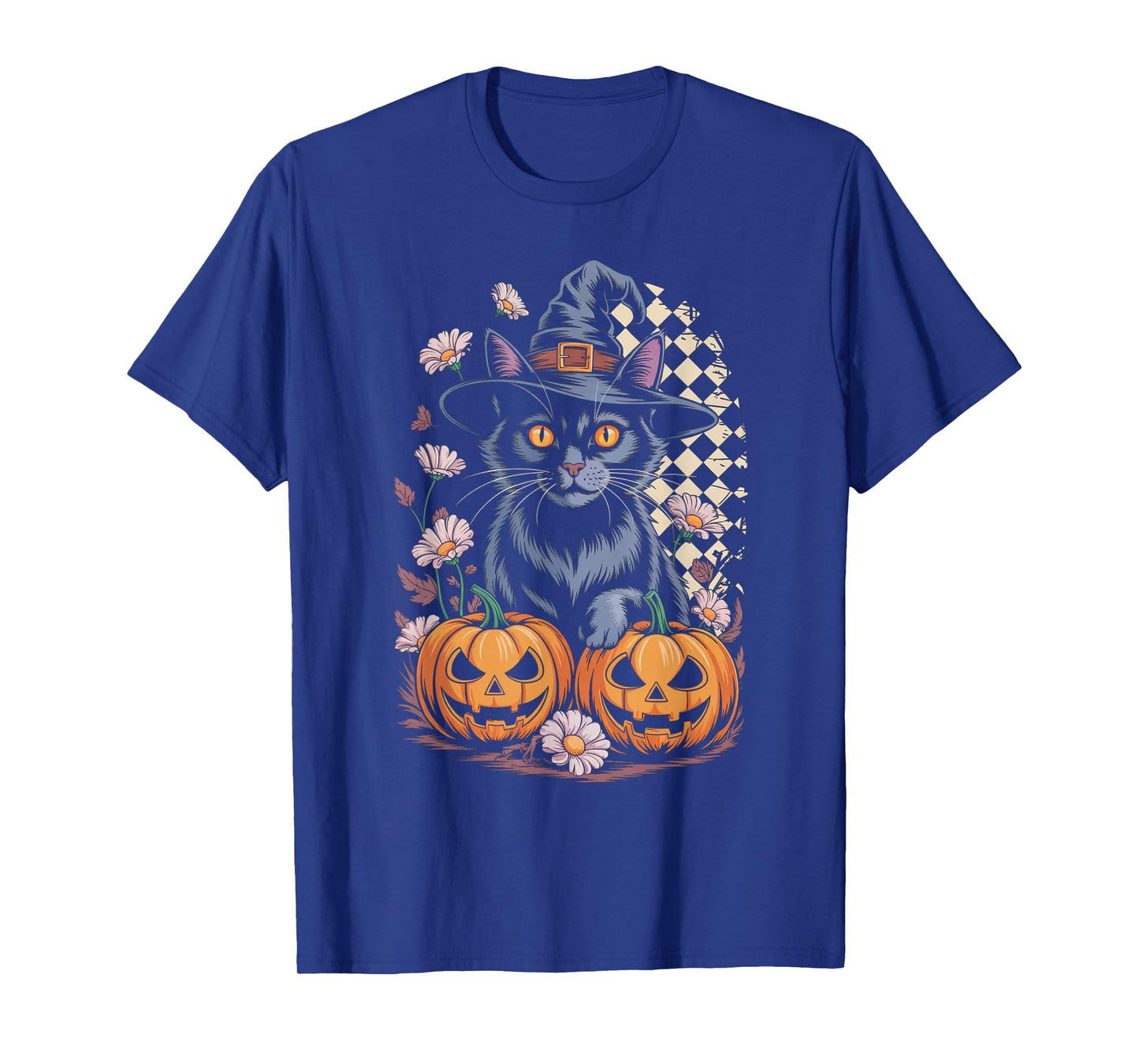 Cute Witch Cat Halloween Pumpkin Floral Aesthetic Tee T-Shirt