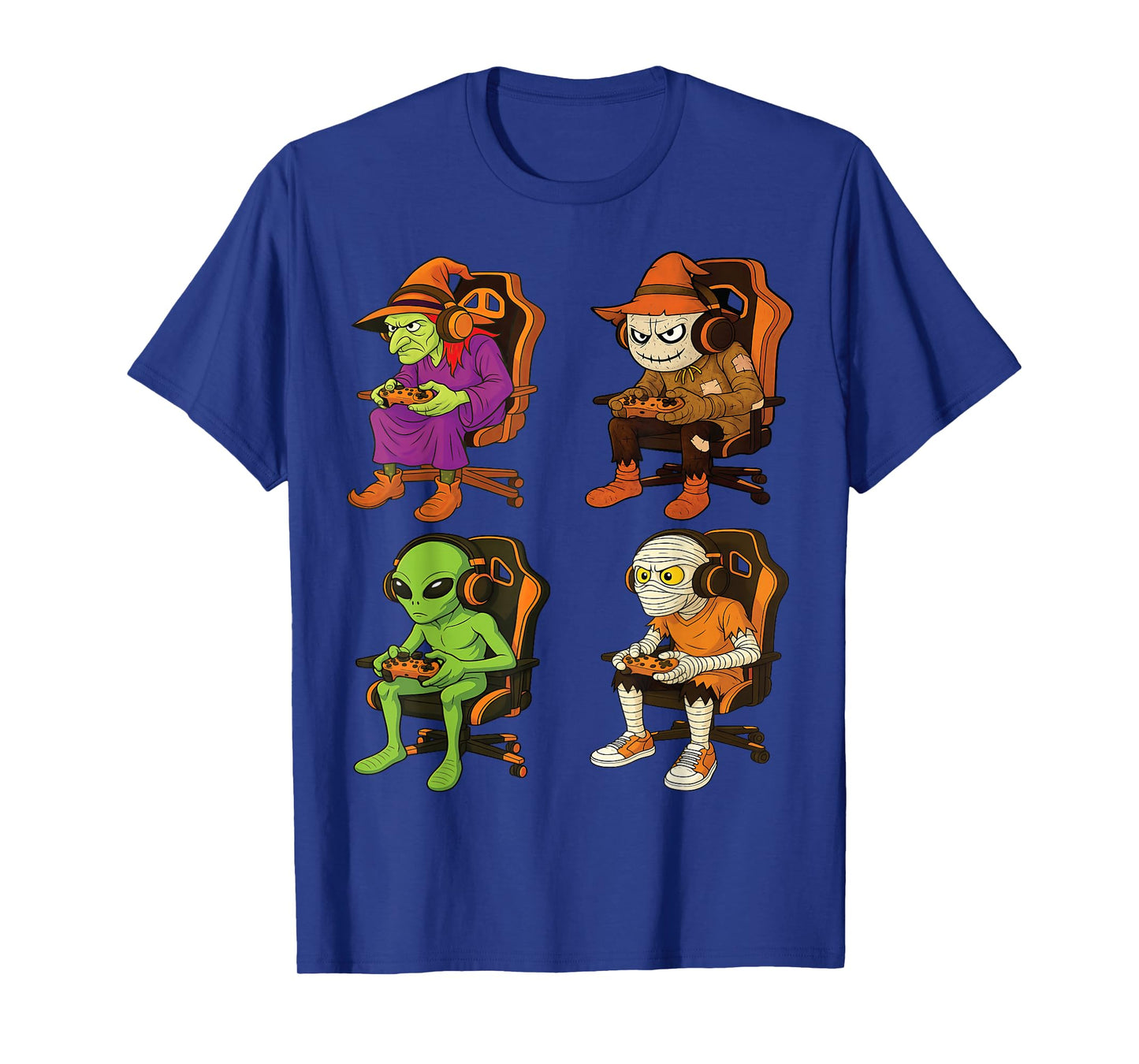 Halloween Gamer Squad Witch, Scarecrow, Alien & Mummy T-Shirt