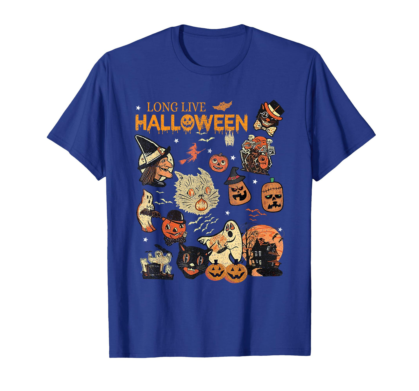 Long Live Halloween Vintage Pumpkin Witch Ghost Black Cat T-Shirt