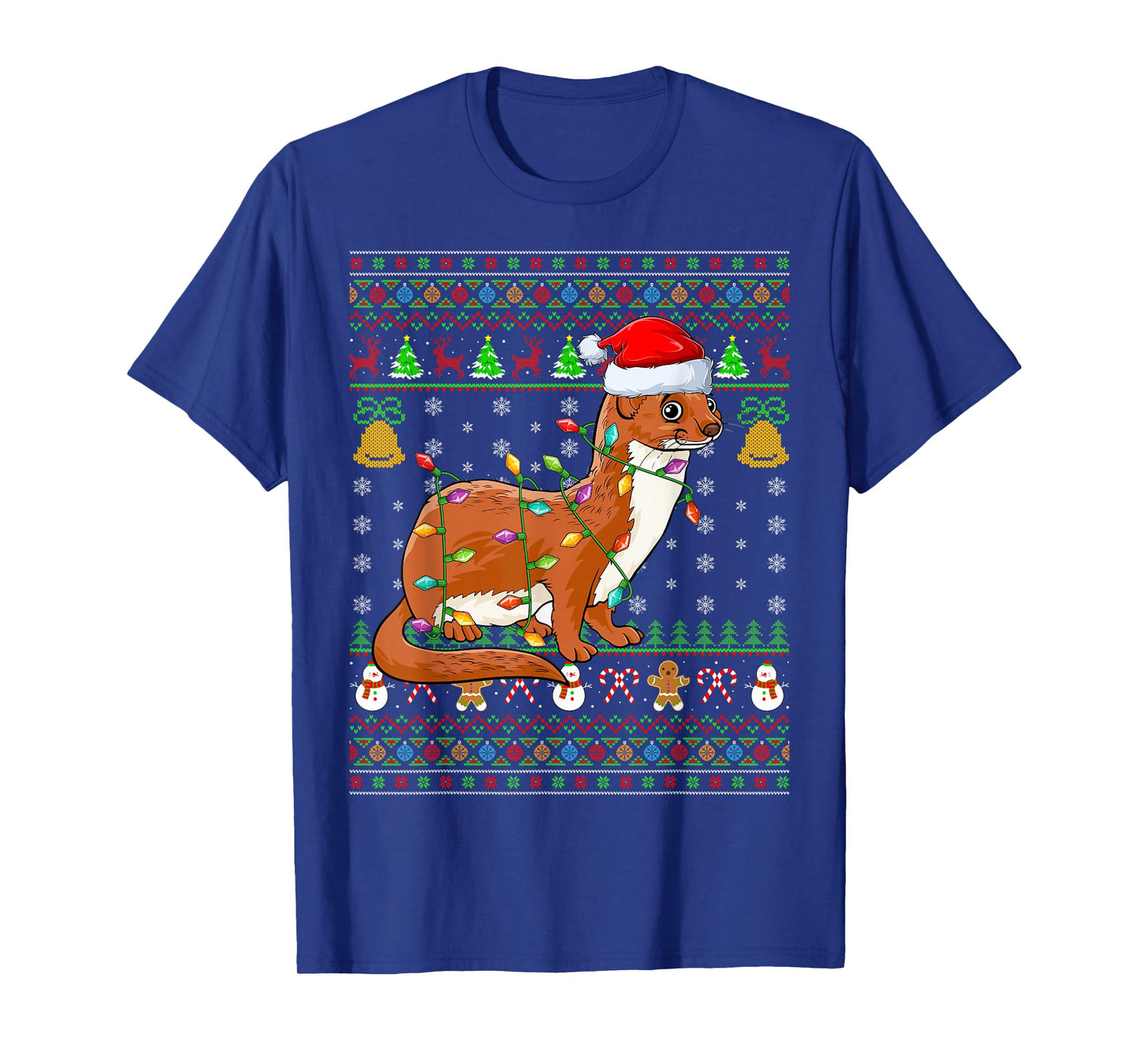 Weasel Christmas Lights Funny Santa Ugly Sweaters Xmas T-Shirt