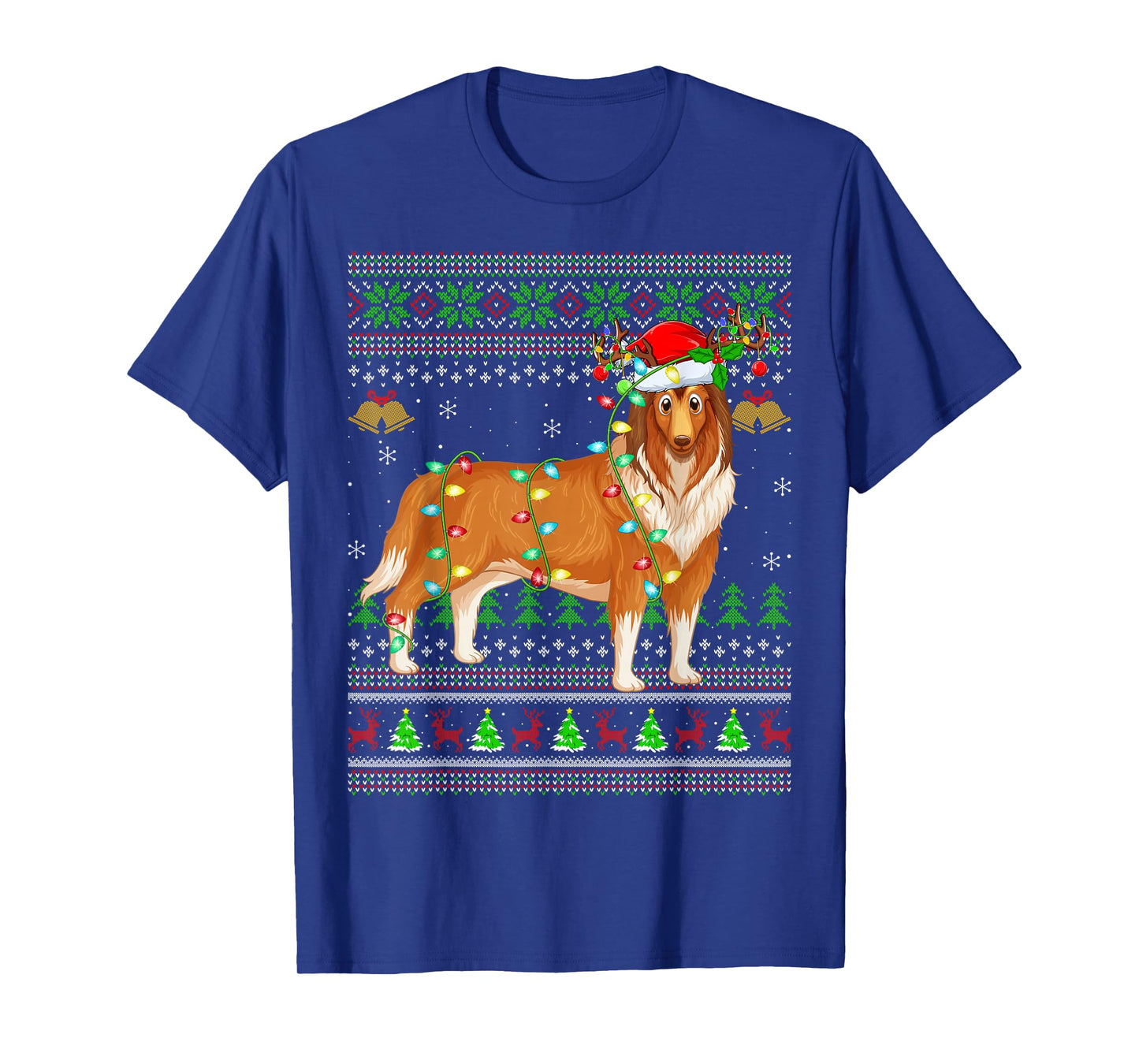 Rough Collie Dog Ugly Christmas Sweaters Holiday Santa Xmas T-Shirt